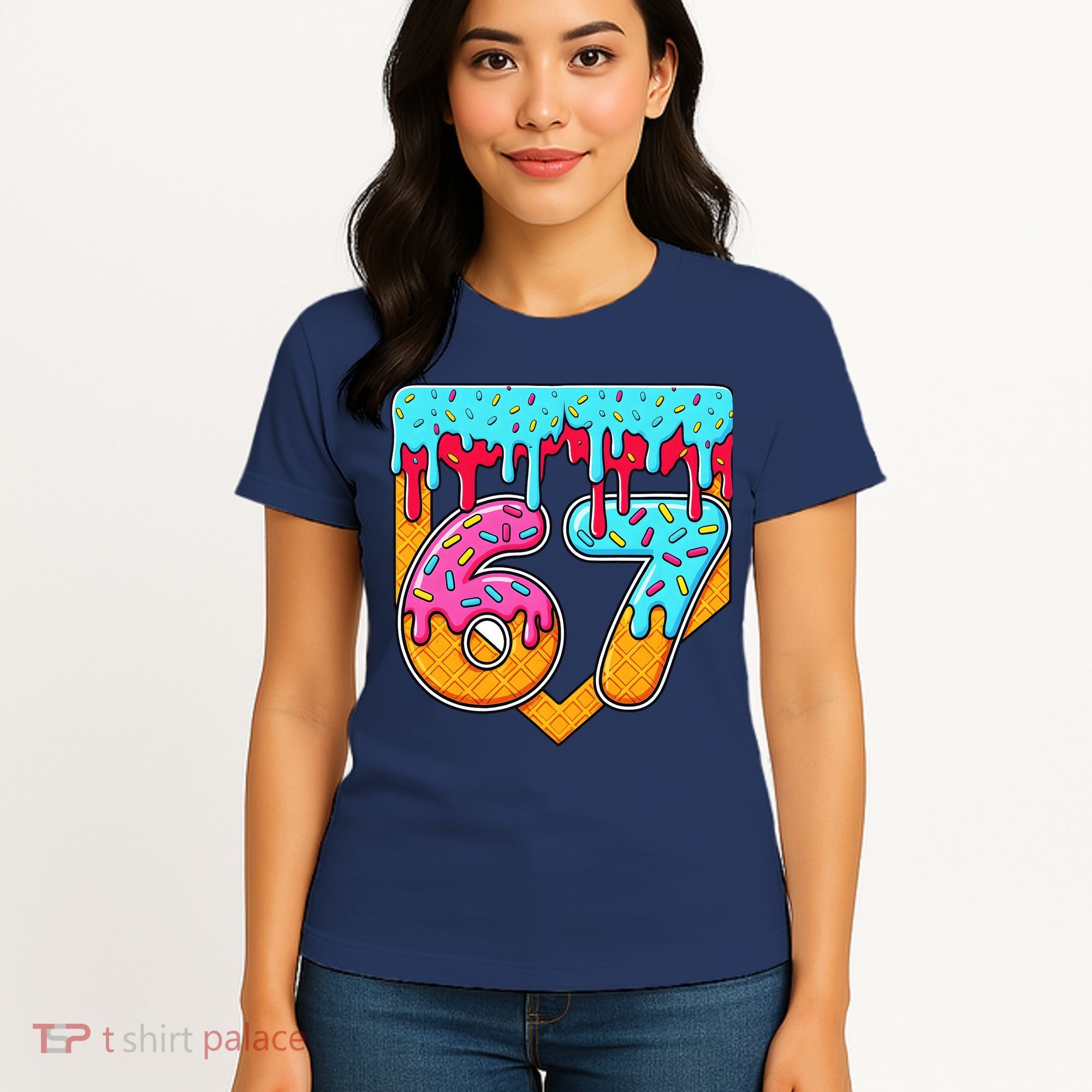 67 Ice Cream Drip Home Plate Baseball Six Seven Women's T-Shirt