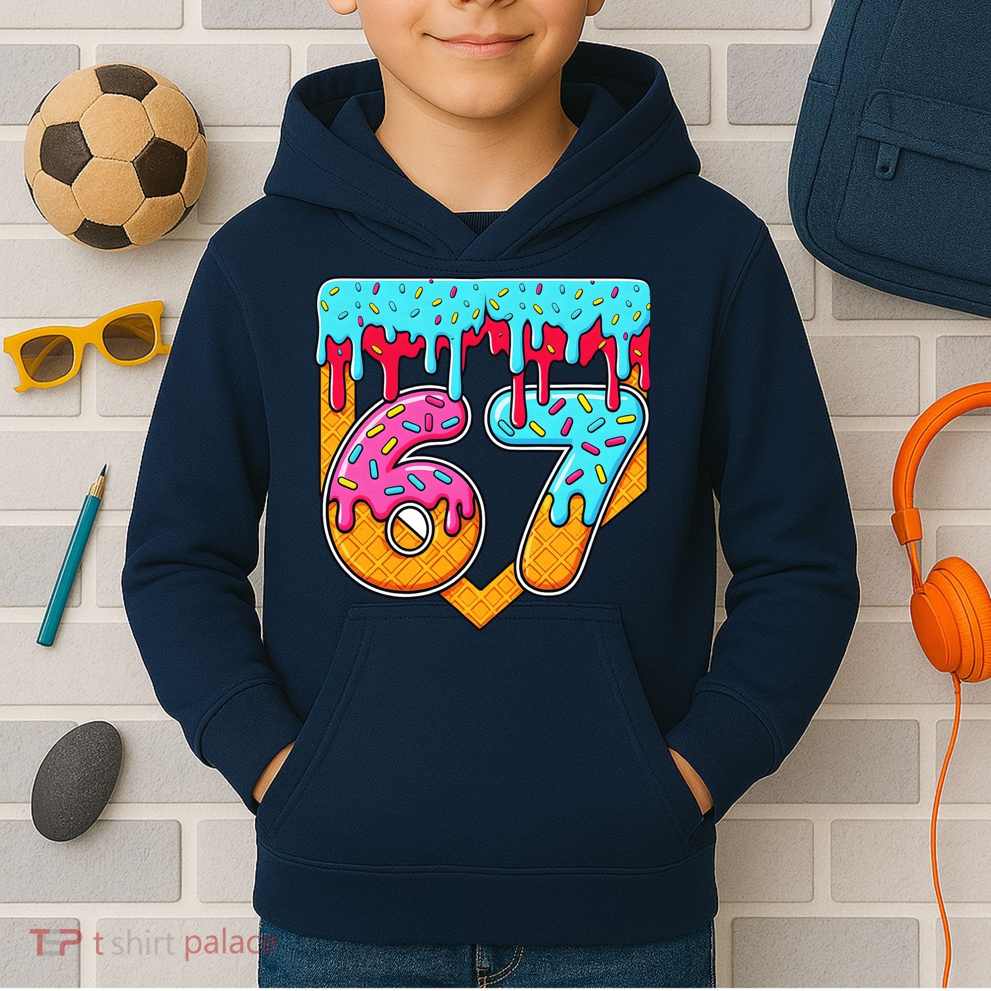 67 Ice Cream Drip Home Plate Baseball Six Seven Kids Hoodie