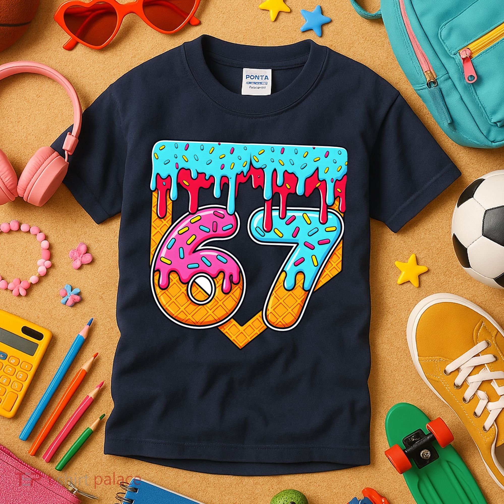 67 Ice Cream Drip Home Plate Baseball Six Seven Kids T-Shirt