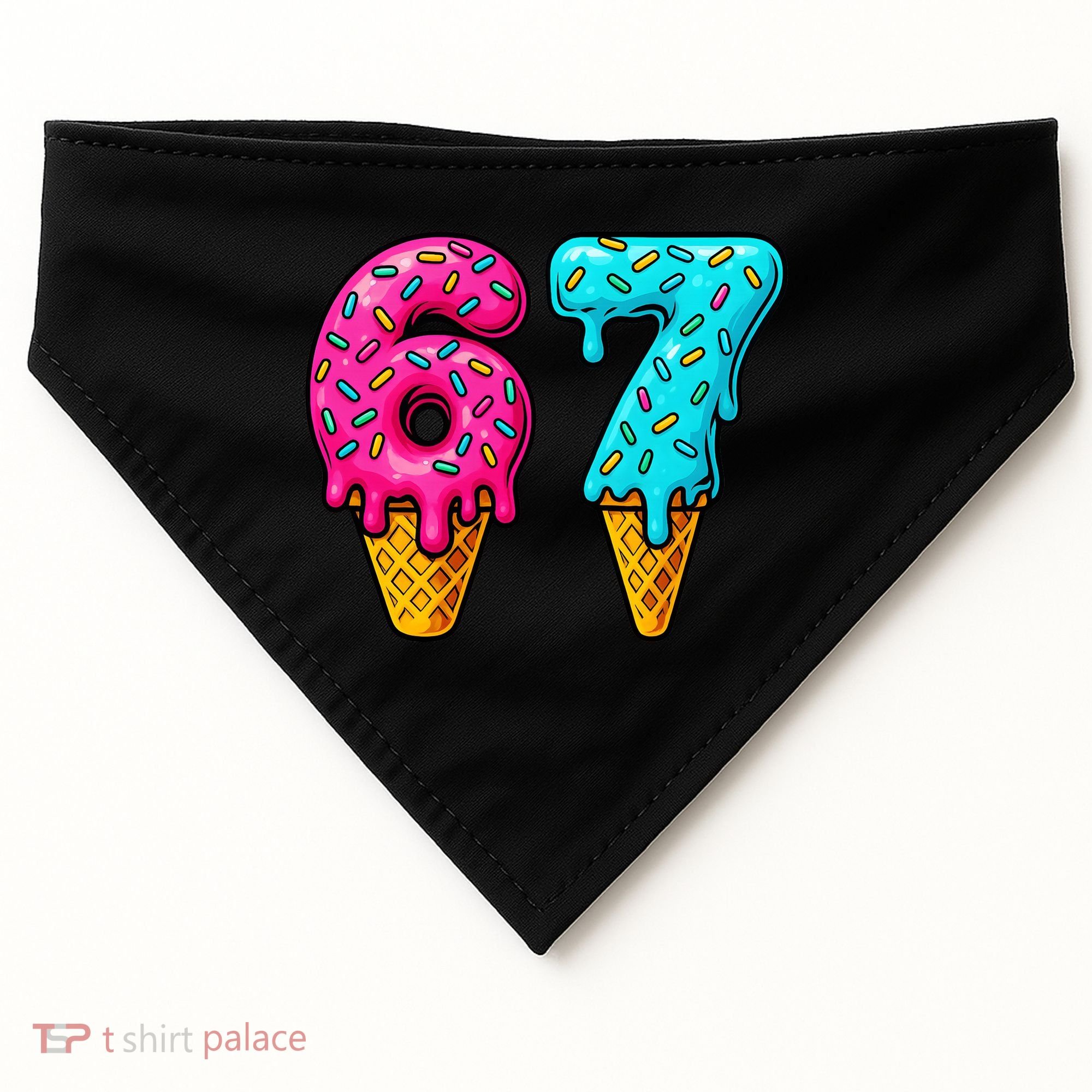 67 Ice Cream Cone Drip Number Sports 6-7 Meme USA-Made Doggie Bandana