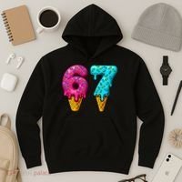 67 Ice Cream Cone Drip Number Sports 6-7 Meme Hoodie thumb 3