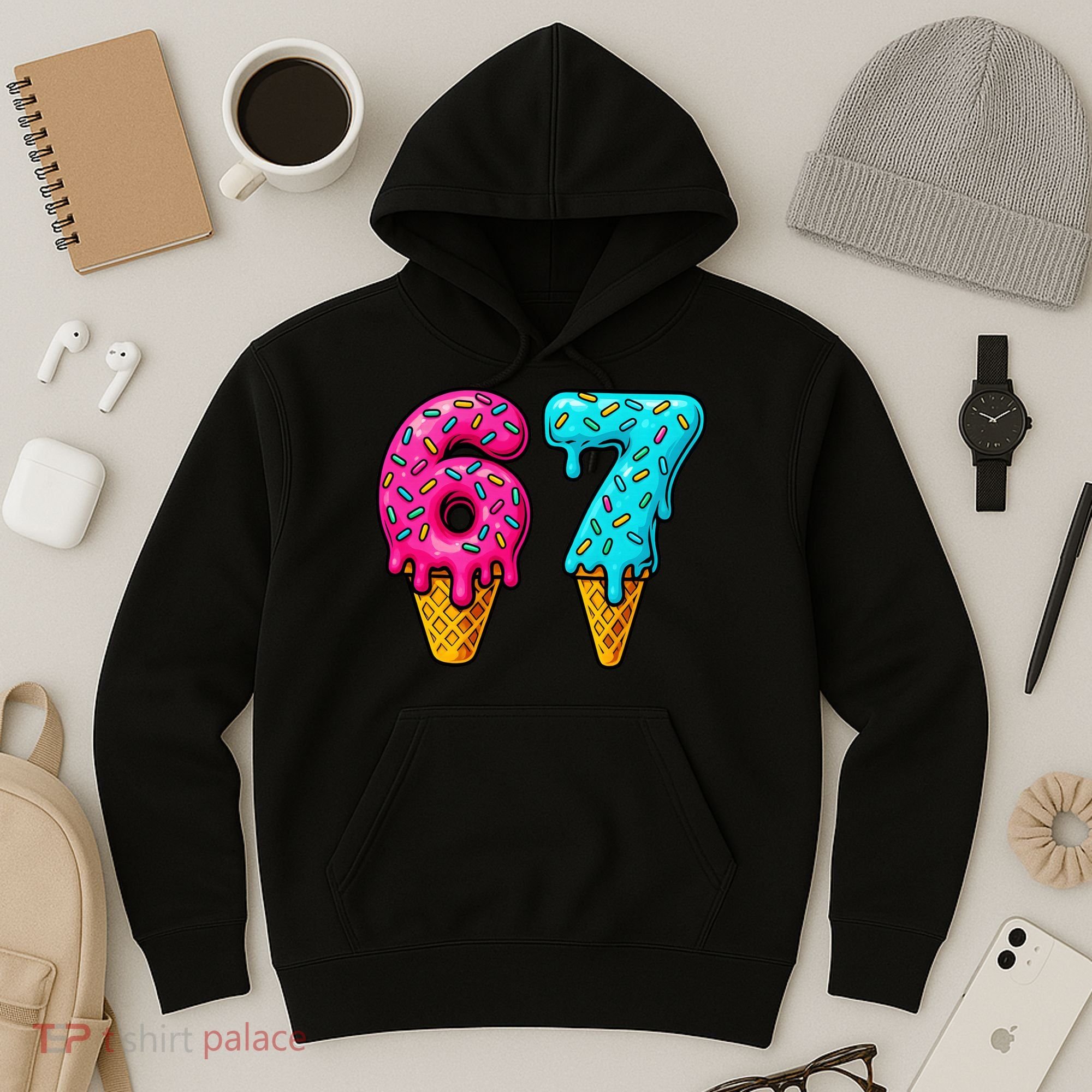 67 Ice Cream Cone Drip Number Sports 6-7 Meme Hoodie