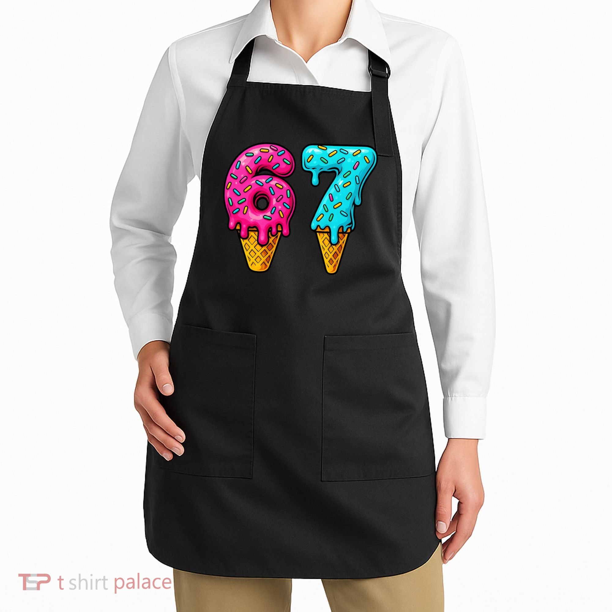 67 Ice Cream Cone Drip Number Sports 6-7 Meme Apron