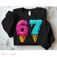 67 Ice Cream Cone Drip Number Sports 6-7 Meme Sweatshirt thumb 2