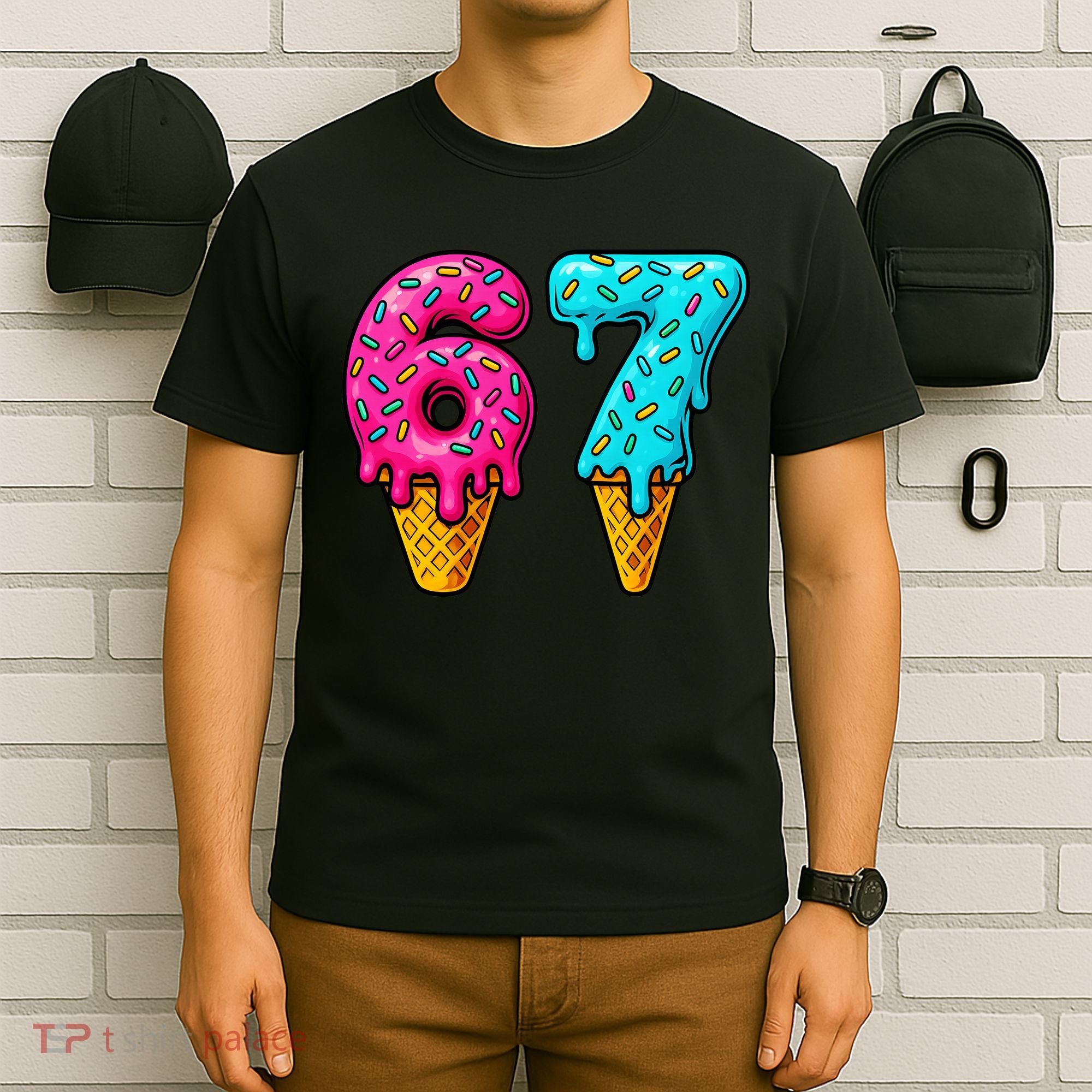 67 Ice Cream Cone Drip Number Sports 6-7 Meme T-Shirt