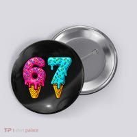 67 Ice Cream Cone Drip Number Sports 6-7 Meme Button thumb 0