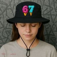 67 Ice Cream Cone Drip Number Sports 6-7 Meme Bucket Hat thumb 3