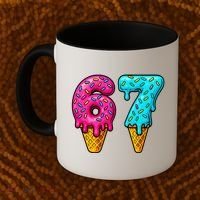 67 Ice Cream Cone Drip Number Sports 6-7 Meme Coffee Mug thumb 2