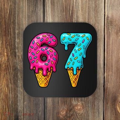 67 Ice Cream Cone Drip Number Sports 6-7 Meme Coaster
