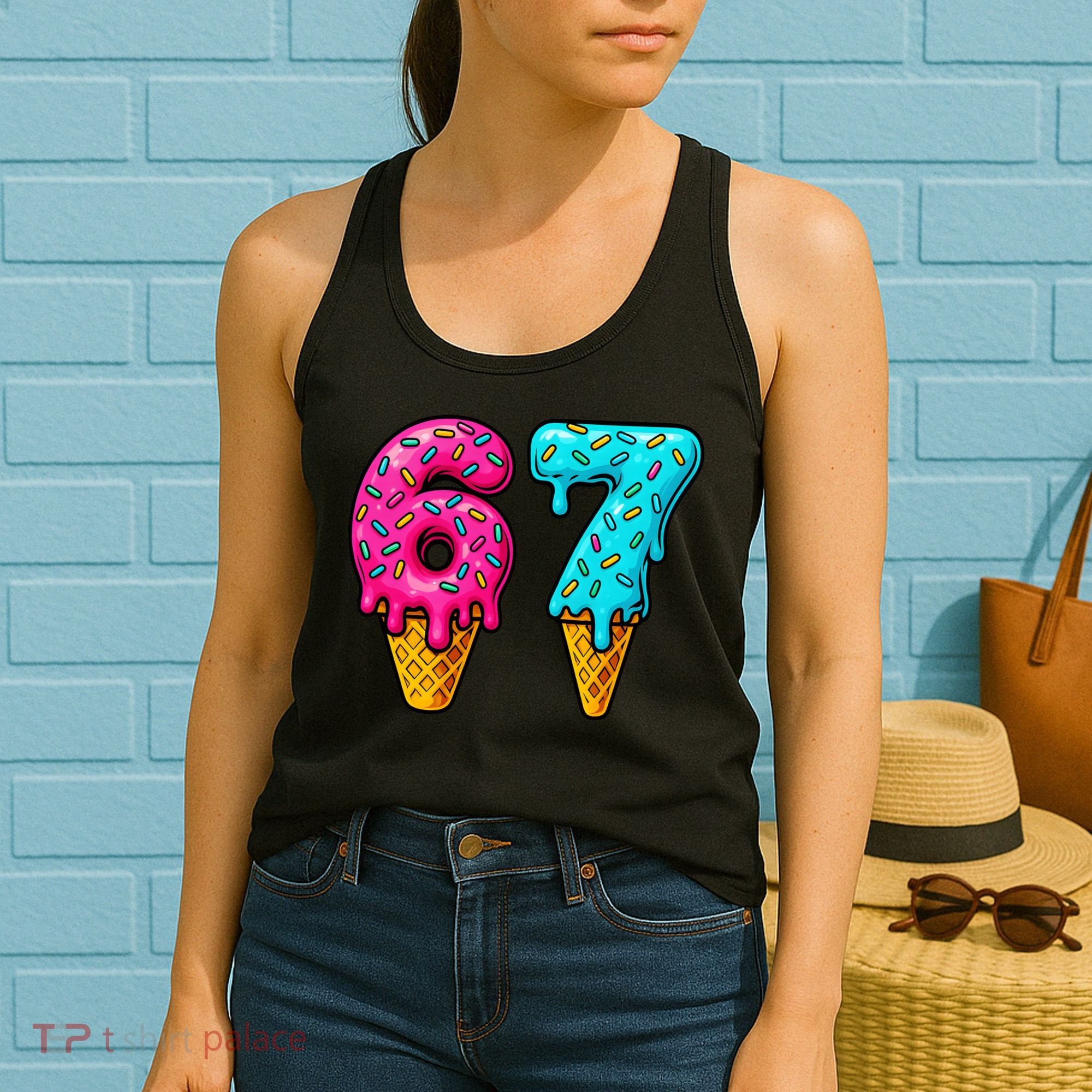 67 Ice Cream Cone Drip Number Sports 6-7 Meme Women's Tank Top
