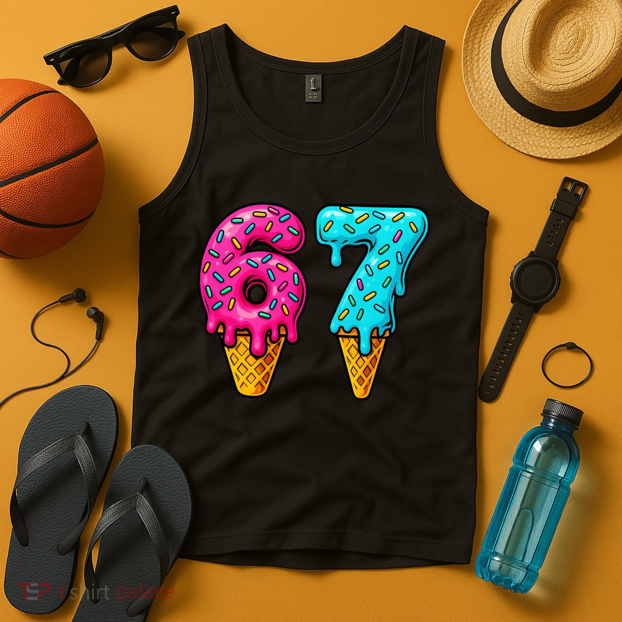 67 Ice Cream Cone Drip Number Sports 6-7 Meme Tank Top
