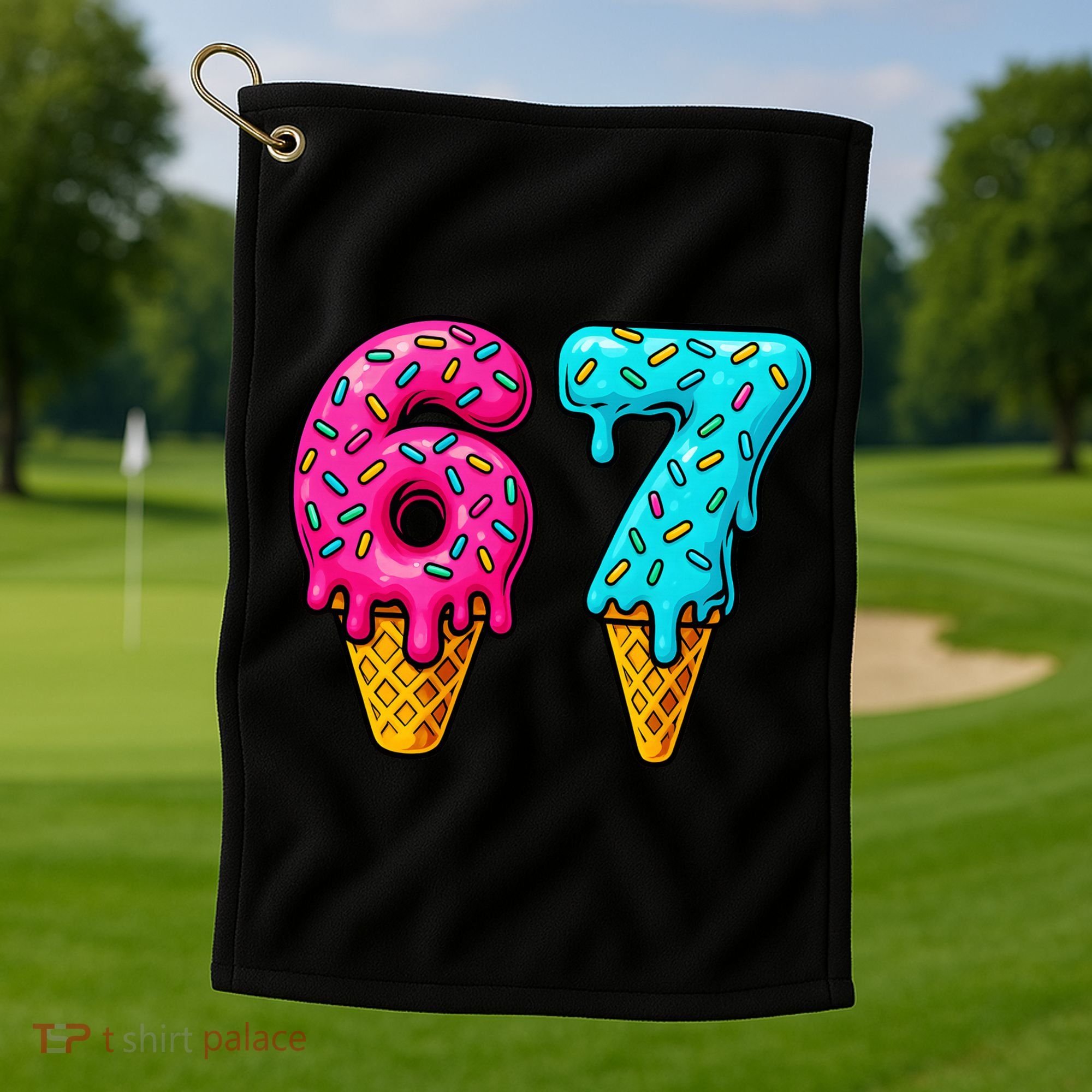 67 Ice Cream Cone Drip Number Sports 6-7 Meme Golf Towel