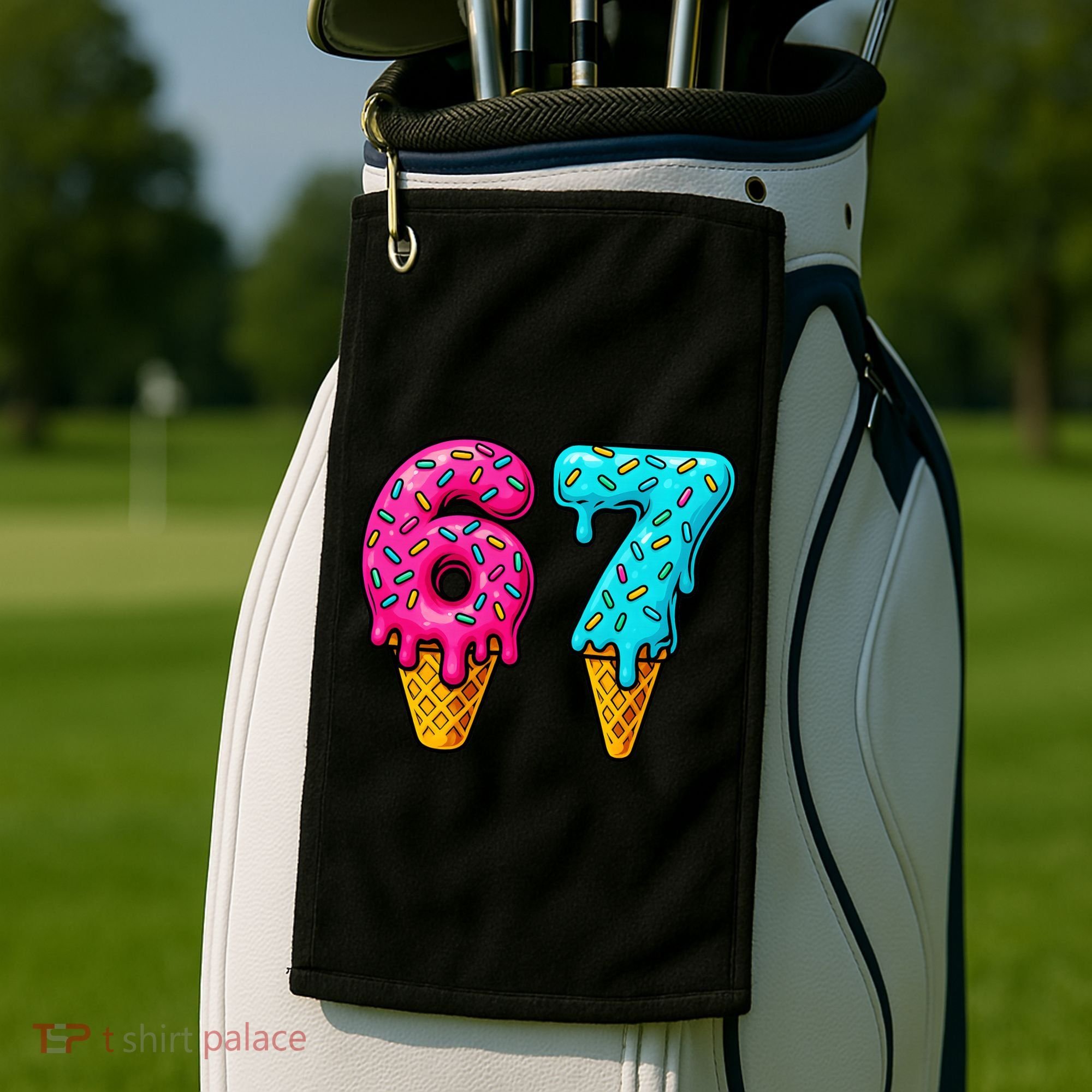 67 Ice Cream Cone Drip Number Sports 6-7 Meme Golf Towel