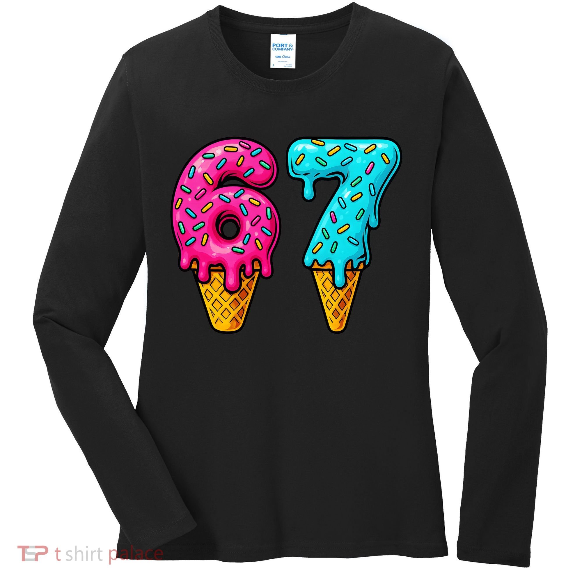 67 Ice Cream Cone Drip Number Sports 6-7 Meme Women's Long Sleeve Shirt