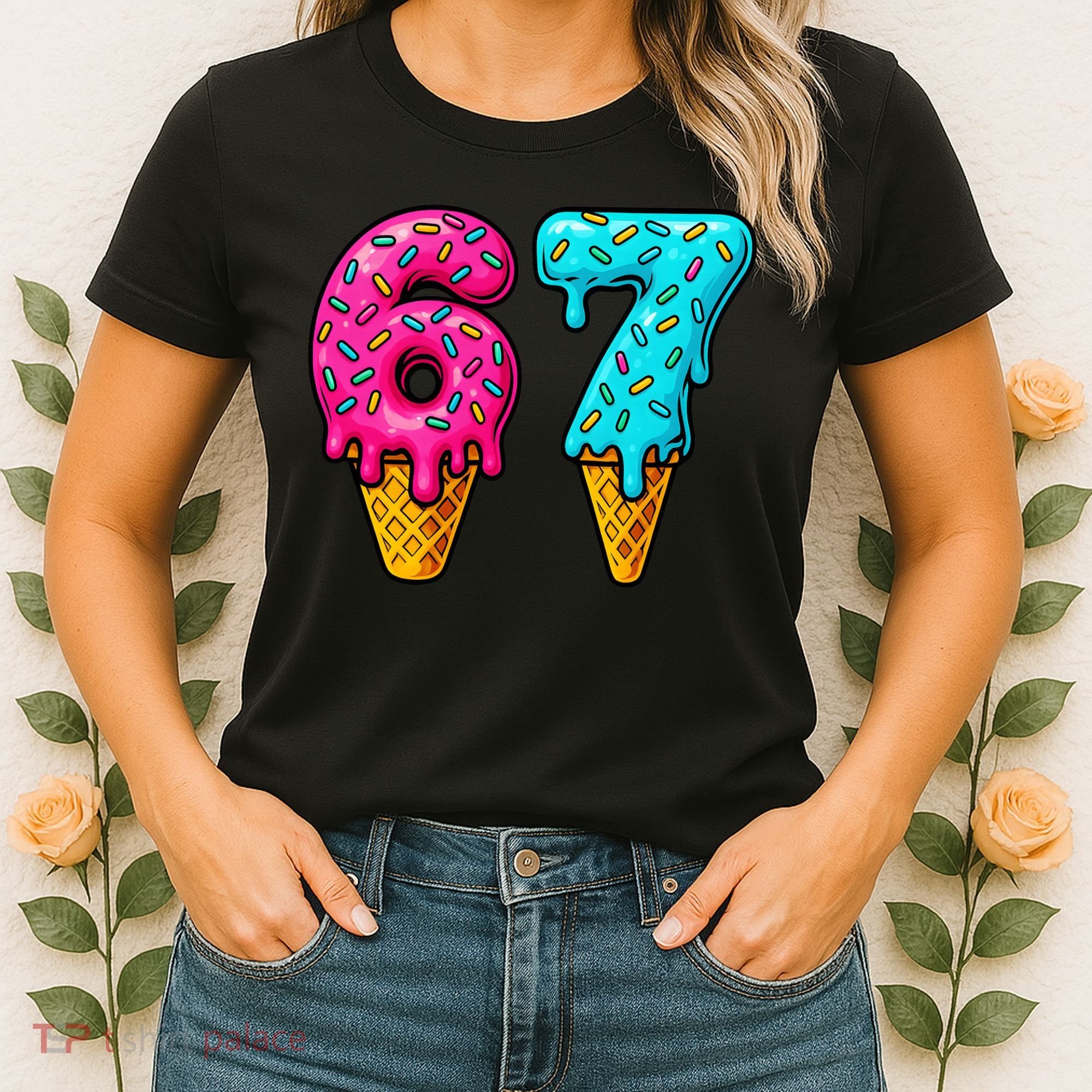 67 Ice Cream Cone Drip Number Sports 6-7 Meme Women's T-Shirt