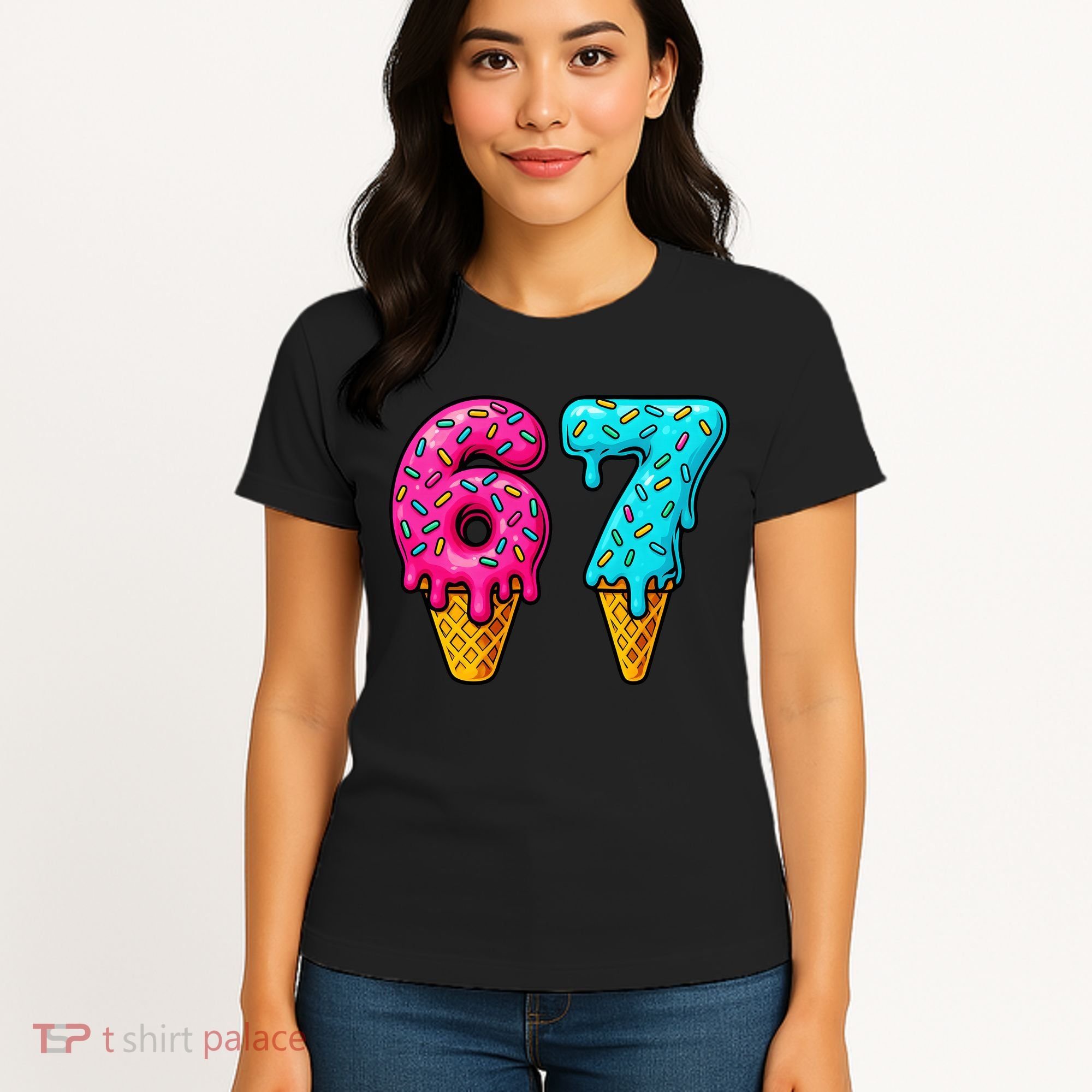 67 Ice Cream Cone Drip Number Sports 6-7 Meme Women's T-Shirt