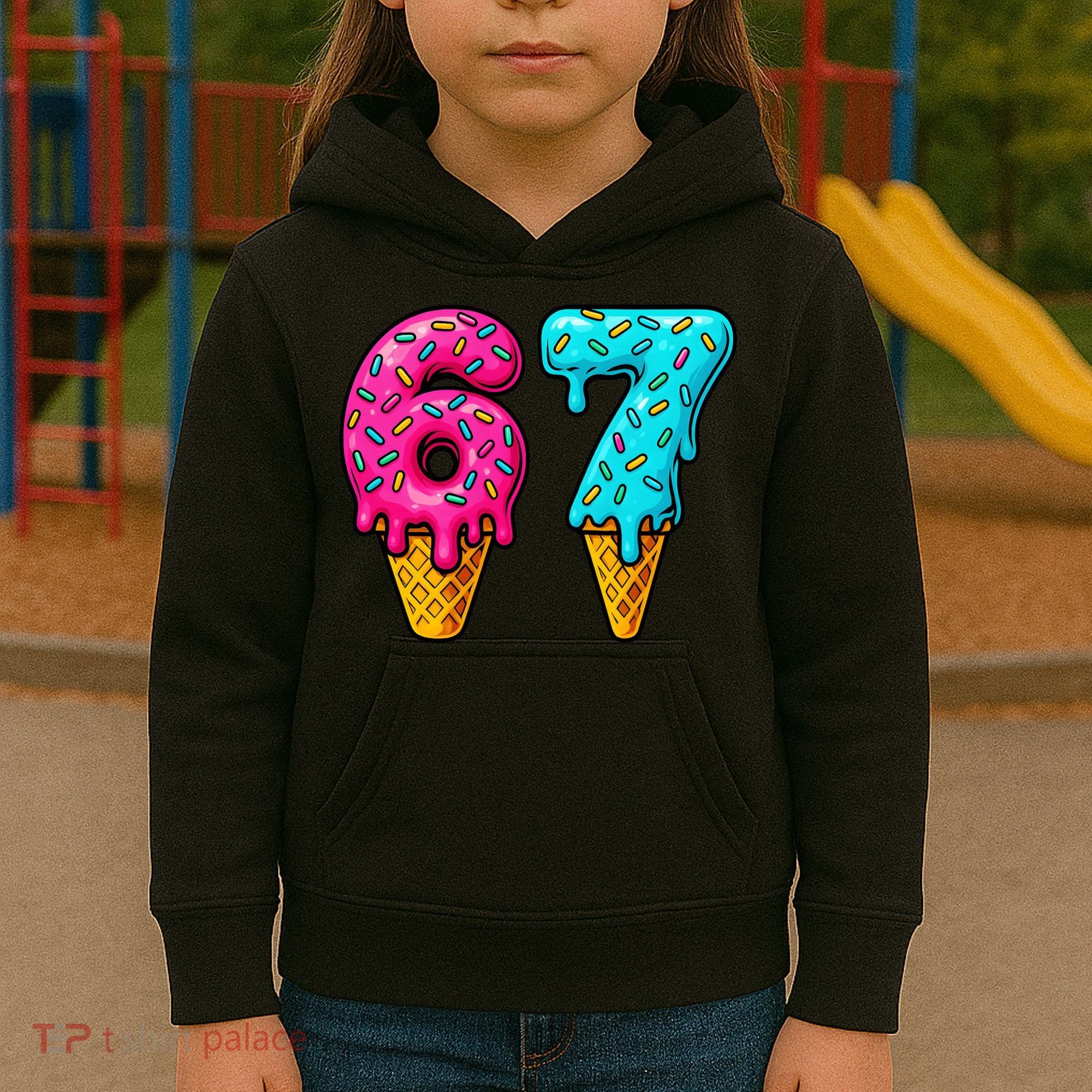 67 Ice Cream Cone Drip Number Sports 6-7 Meme Kids Hoodie
