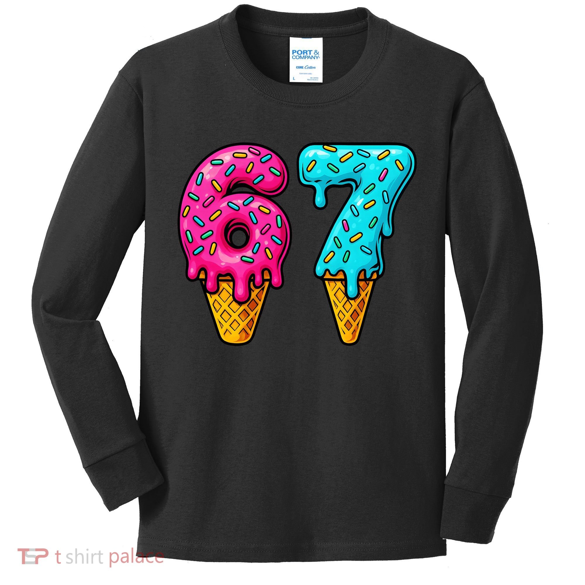 67 Ice Cream Cone Drip Number Sports 6-7 Meme Kids Long Sleeve Shirt