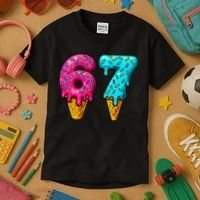 67 Ice Cream Cone Drip Number Sports 6-7 Meme Kids T-Shirt thumb 3