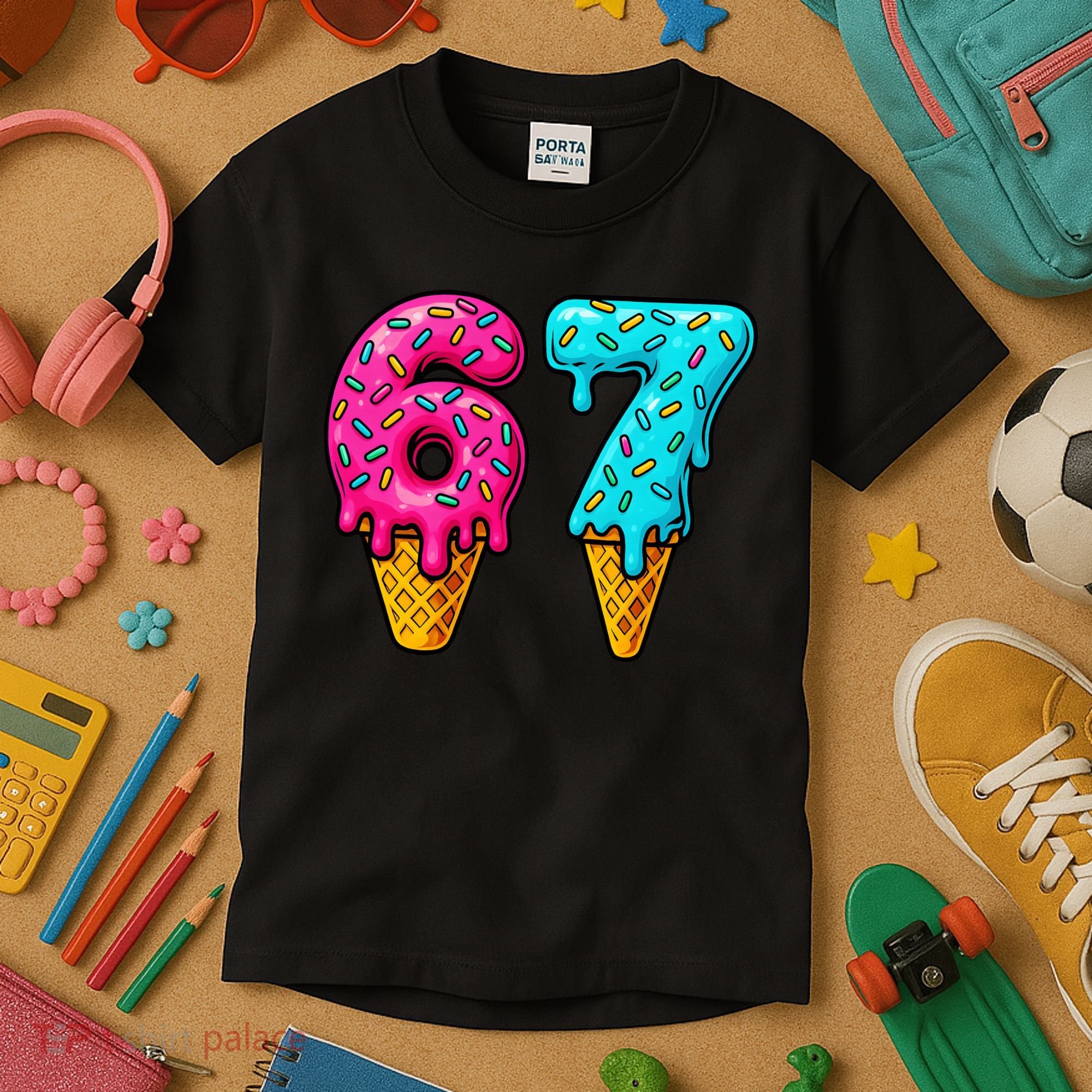 67 Ice Cream Cone Drip Number Sports 6-7 Meme Kids T-Shirt