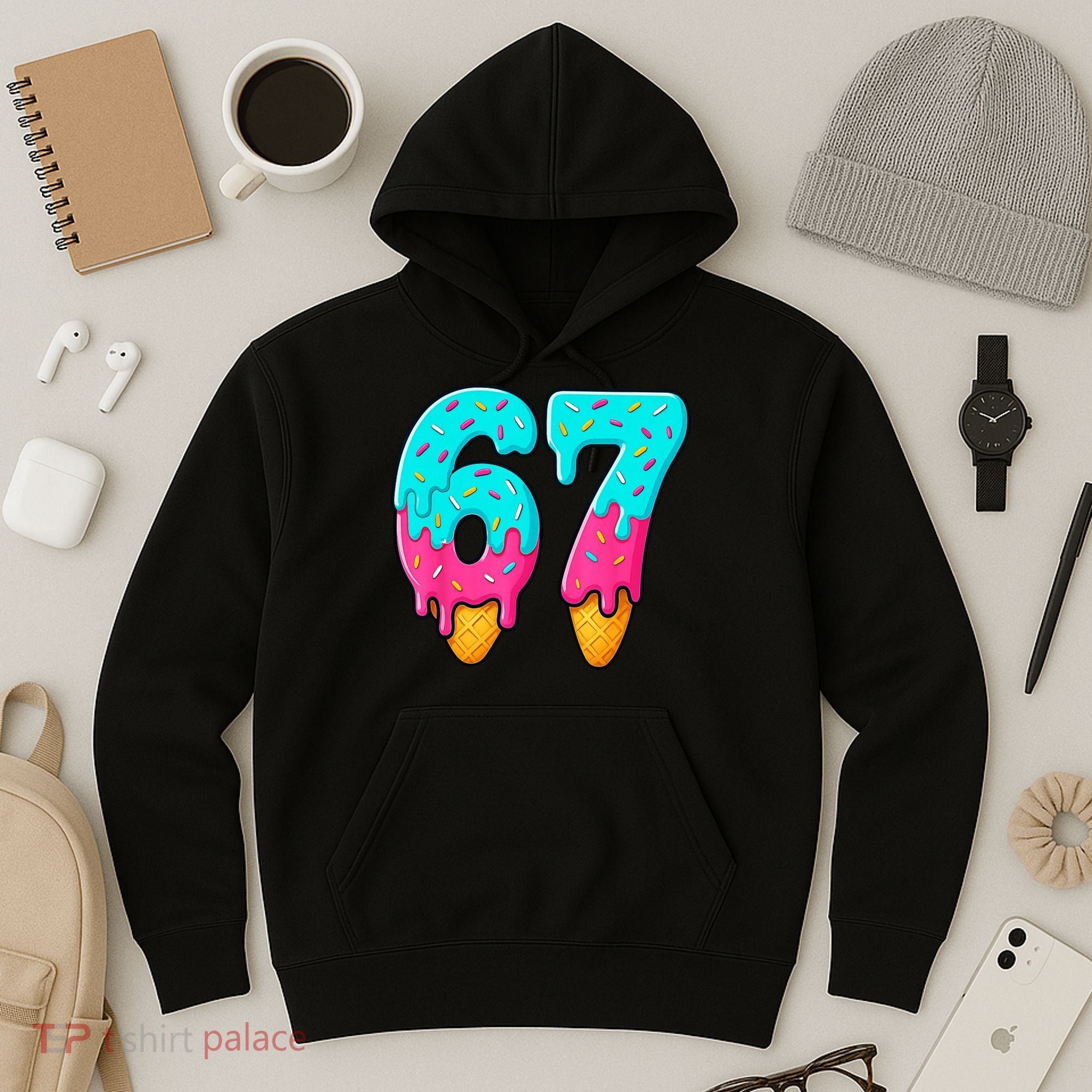 67 Ice Cream Drip Meme Funny Six Seven Gen Alpha Slang Hoodie