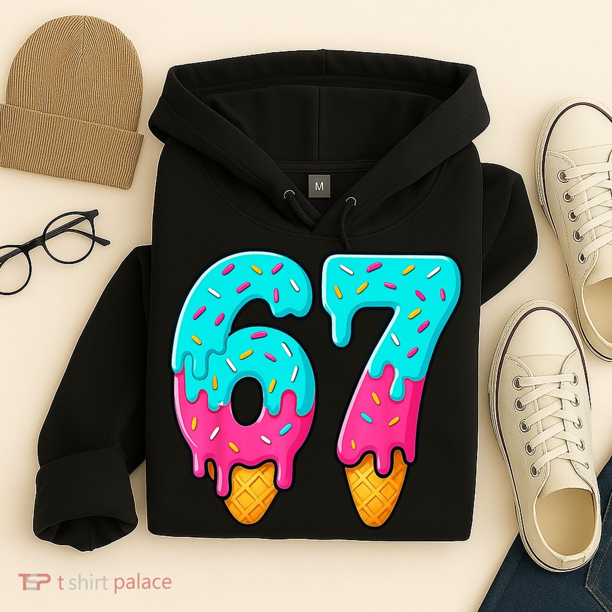 67 Ice Cream Drip Meme Funny Six Seven Gen Alpha Slang Hoodie