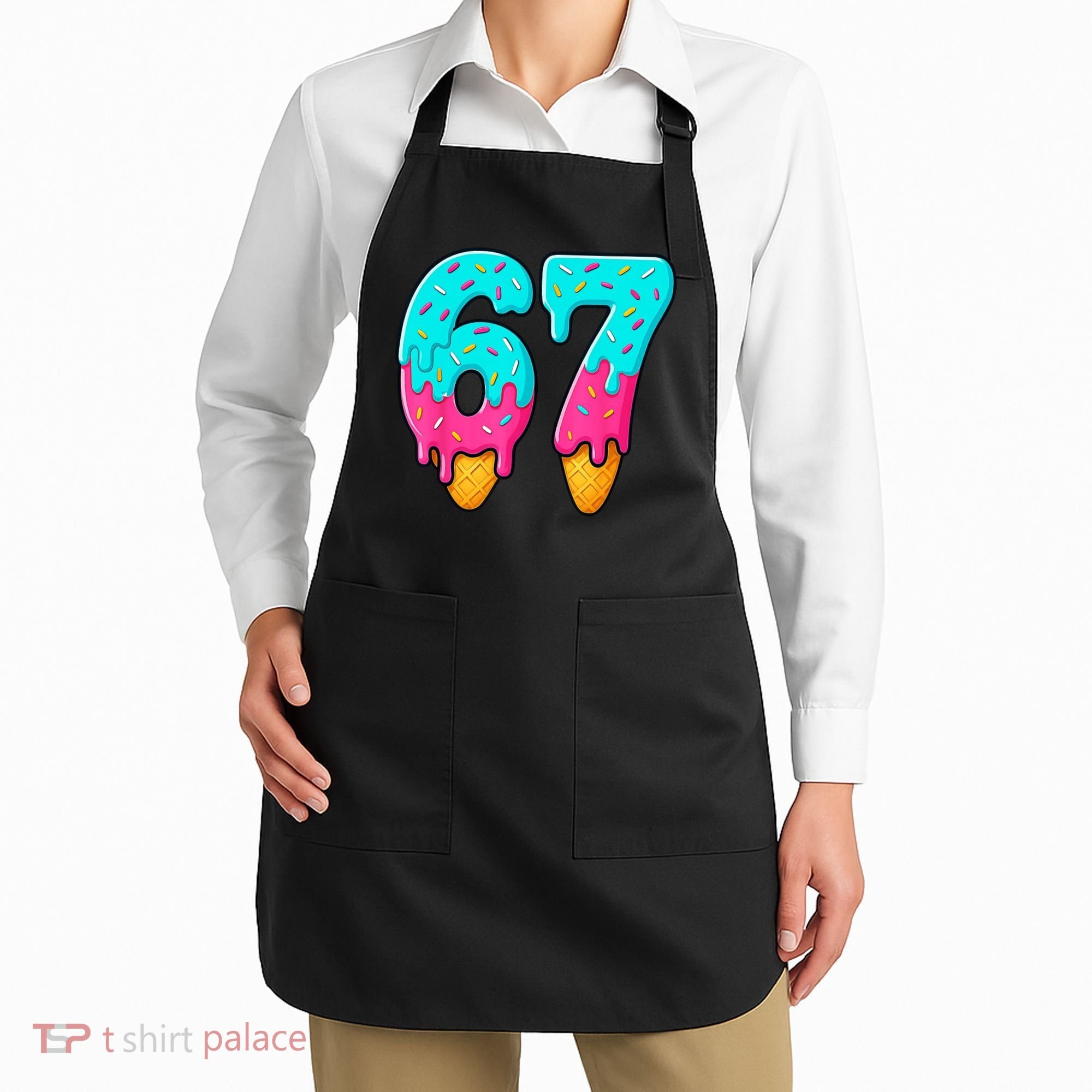 67 Ice Cream Drip Meme Funny Six Seven Gen Alpha Slang Apron