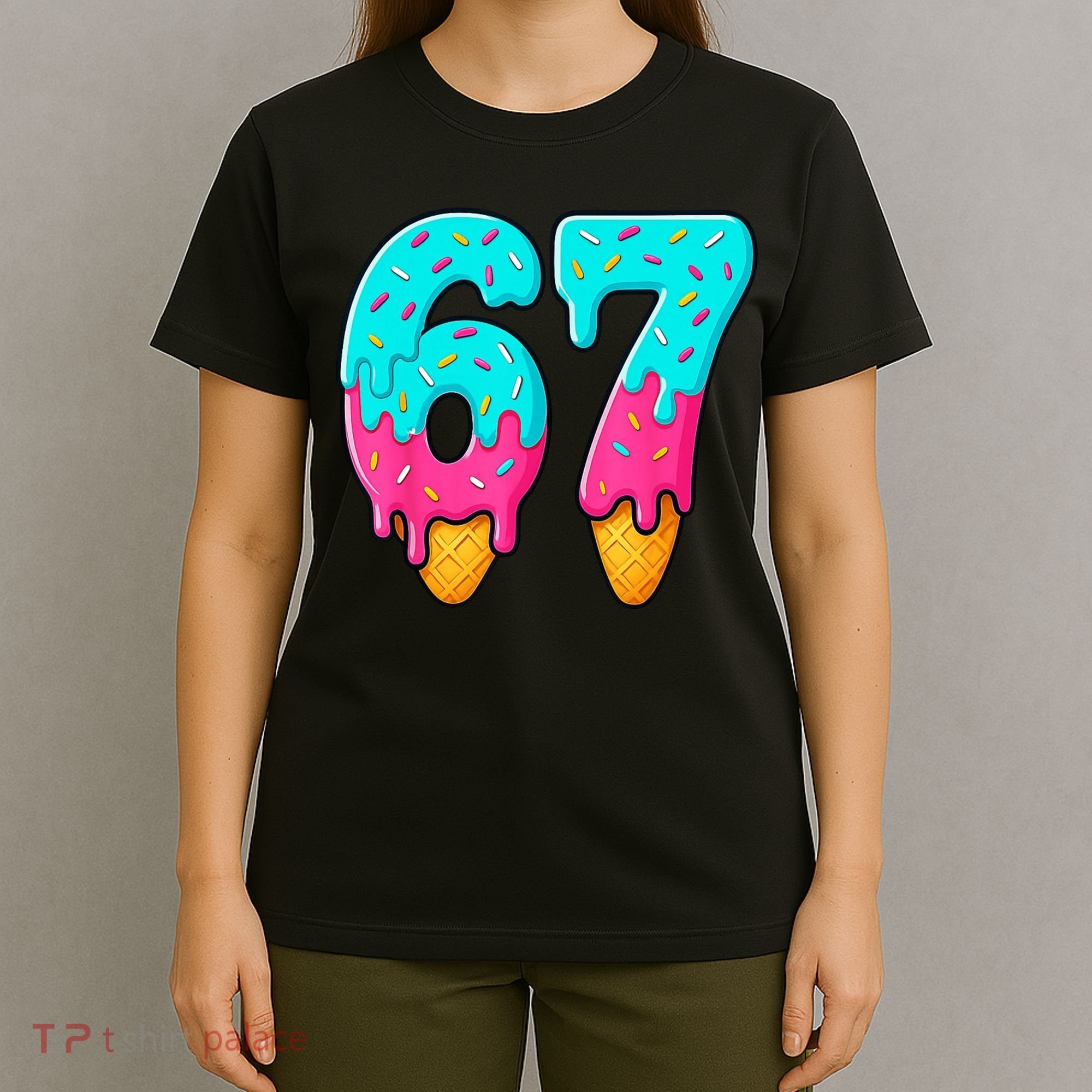 67 Ice Cream Drip Meme Funny Six Seven Gen Alpha Slang T-Shirt