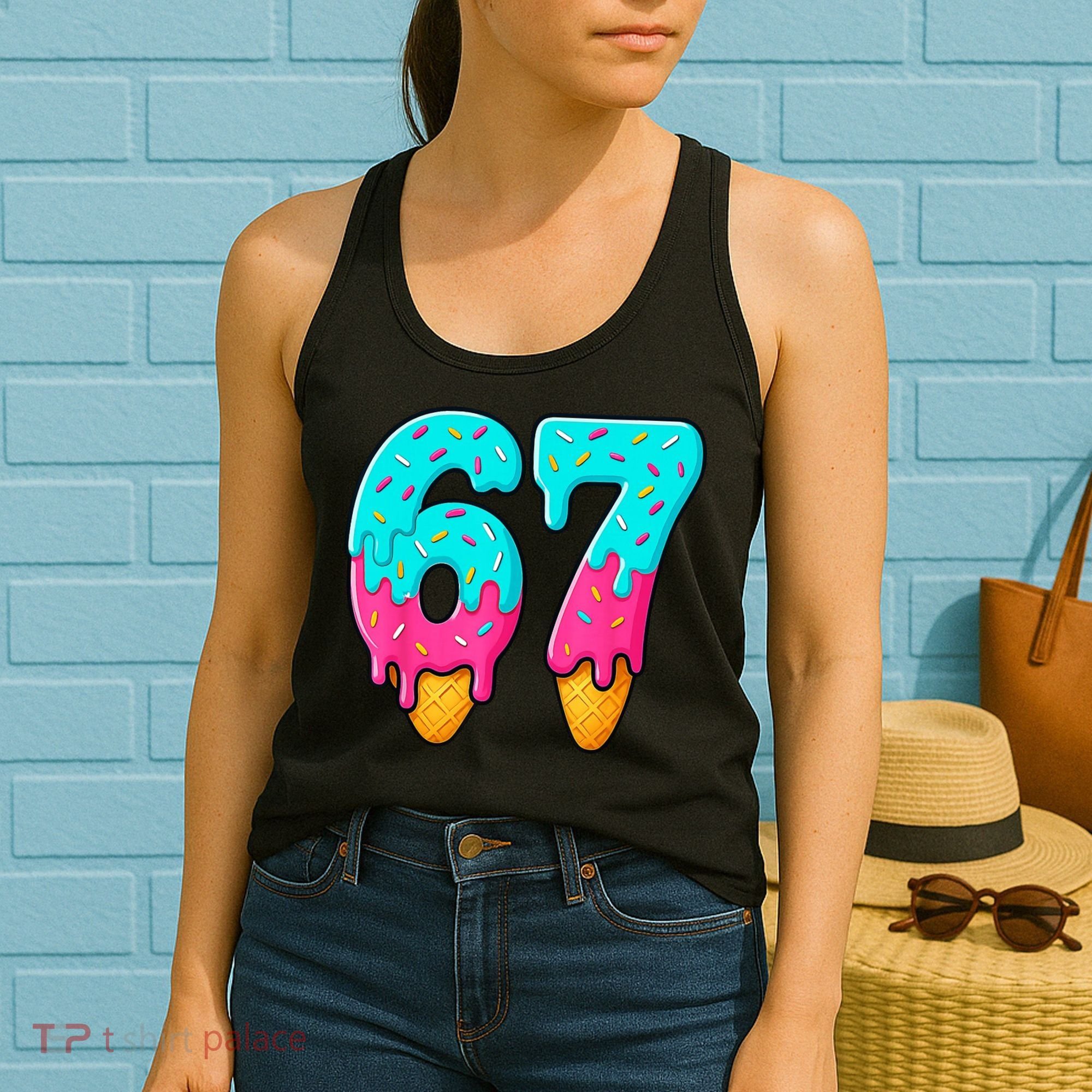 67 Ice Cream Drip Meme Funny Six Seven Gen Alpha Slang Women's Tank Top