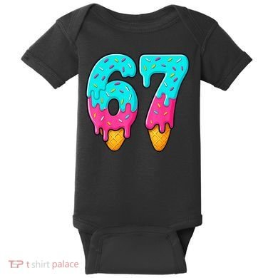 67 Ice Cream Drip Meme Funny Six Seven Gen Alpha Slang Baby Bodysuit