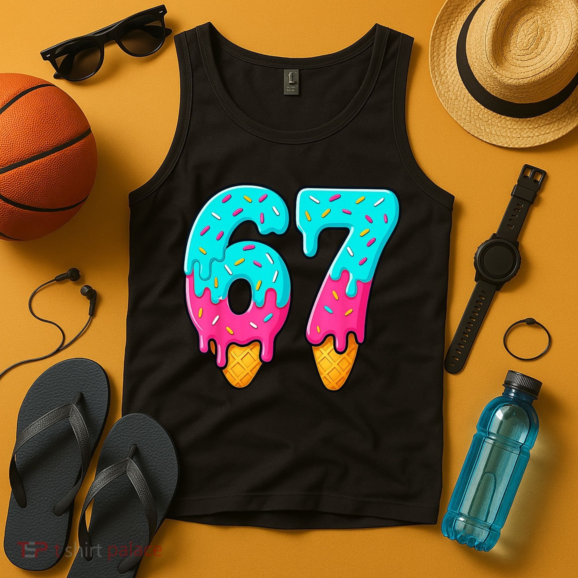 67 Ice Cream Drip Meme Funny Six Seven Gen Alpha Slang Tank Top