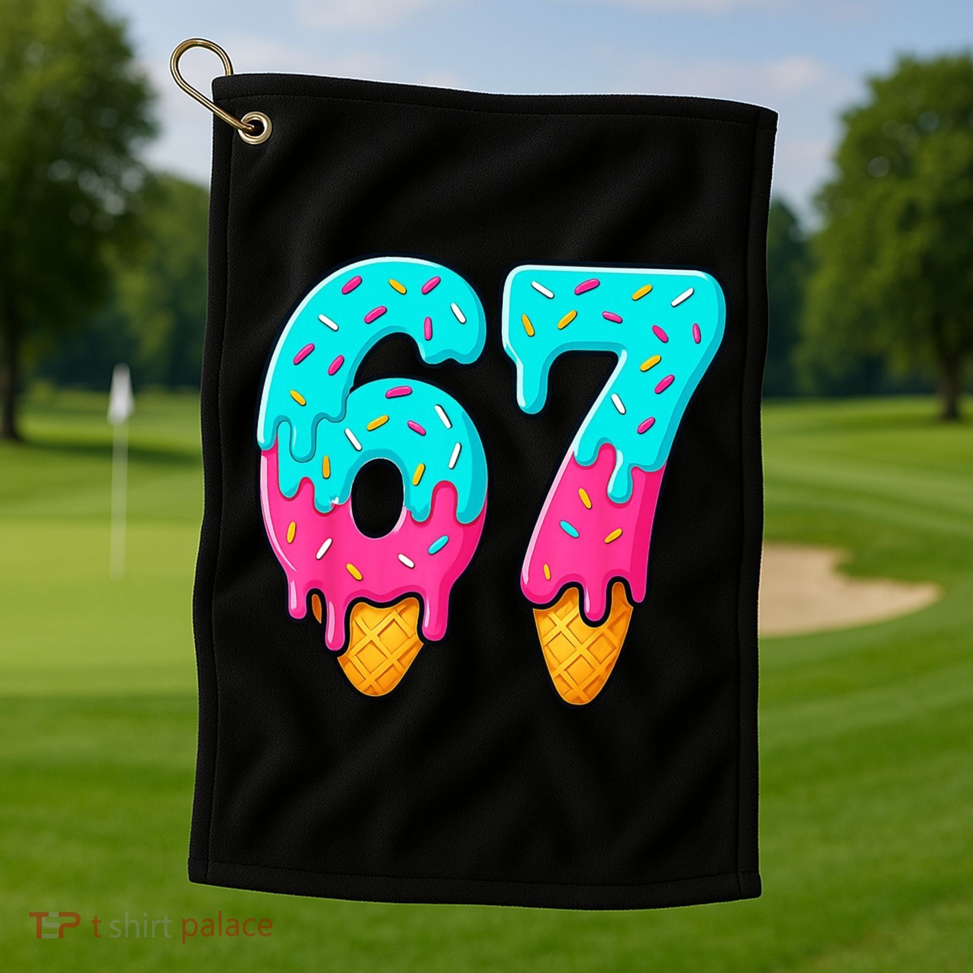 67 Ice Cream Drip Meme Funny Six Seven Gen Alpha Slang Golf Towel