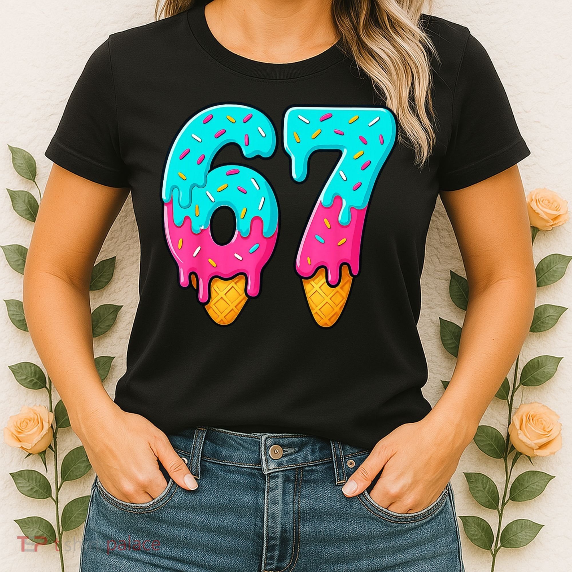 67 Ice Cream Drip Meme Funny Six Seven Gen Alpha Slang Women's T-Shirt