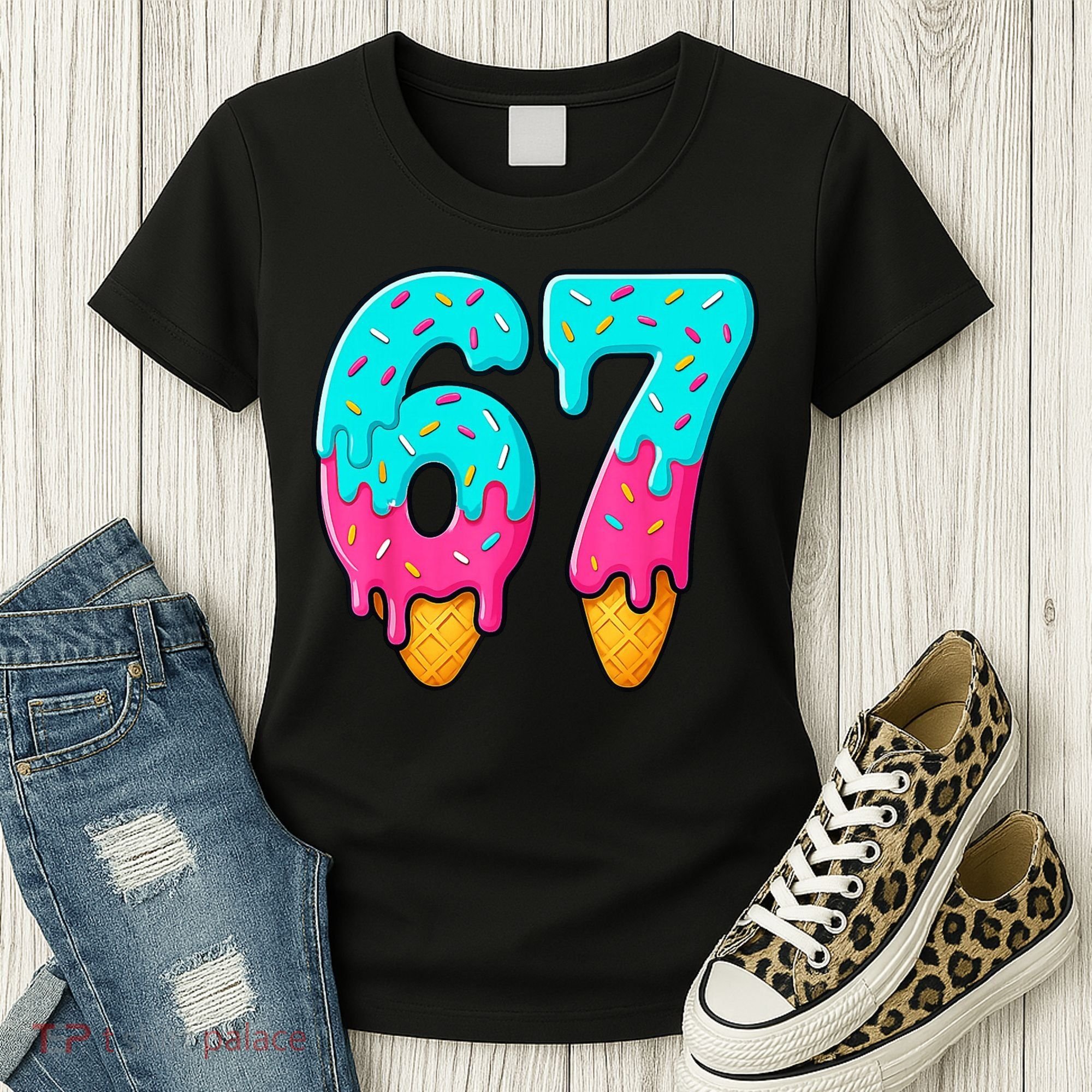 67 Ice Cream Drip Meme Funny Six Seven Gen Alpha Slang Women's T-Shirt