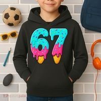 67 Ice Cream Drip Meme Funny Six Seven Gen Alpha Slang Kids Hoodie thumb 2