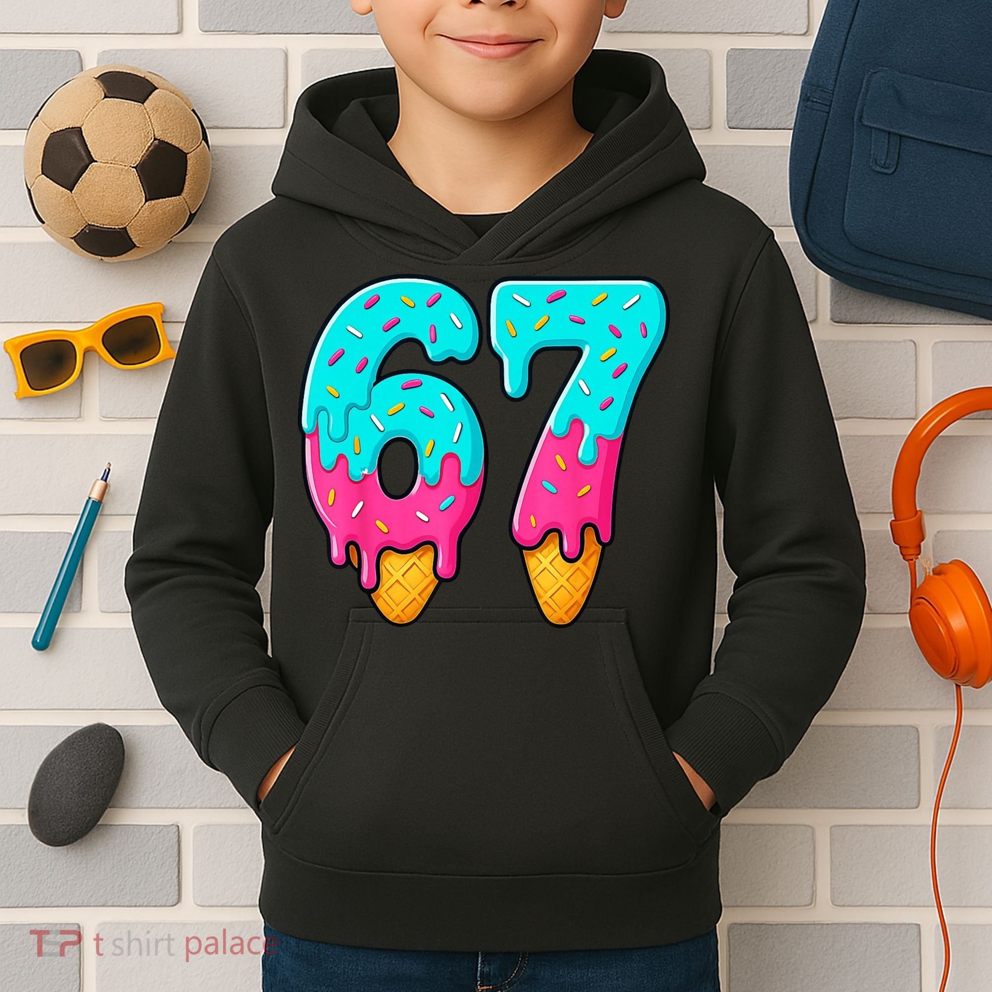 67 Ice Cream Drip Meme Funny Six Seven Gen Alpha Slang Kids Hoodie