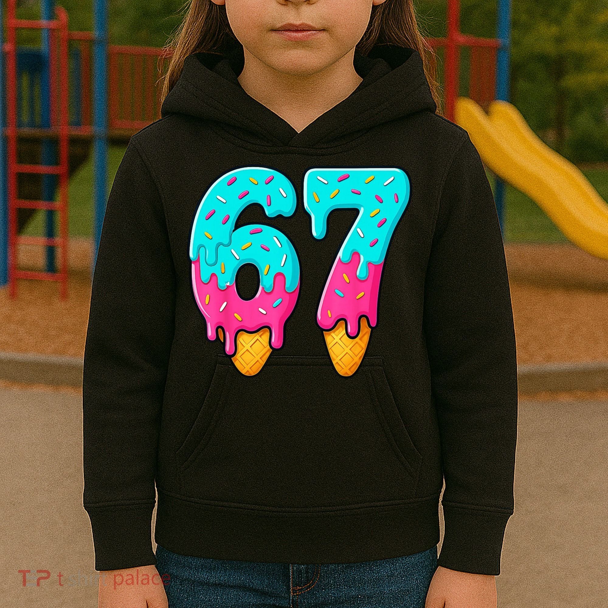 67 Ice Cream Drip Meme Funny Six Seven Gen Alpha Slang Kids Hoodie