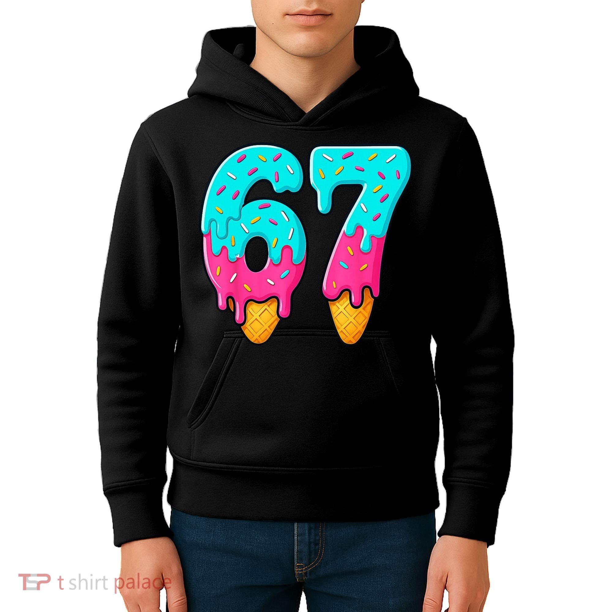 67 Ice Cream Drip Meme Funny Six Seven Gen Alpha Slang Kids Hoodie