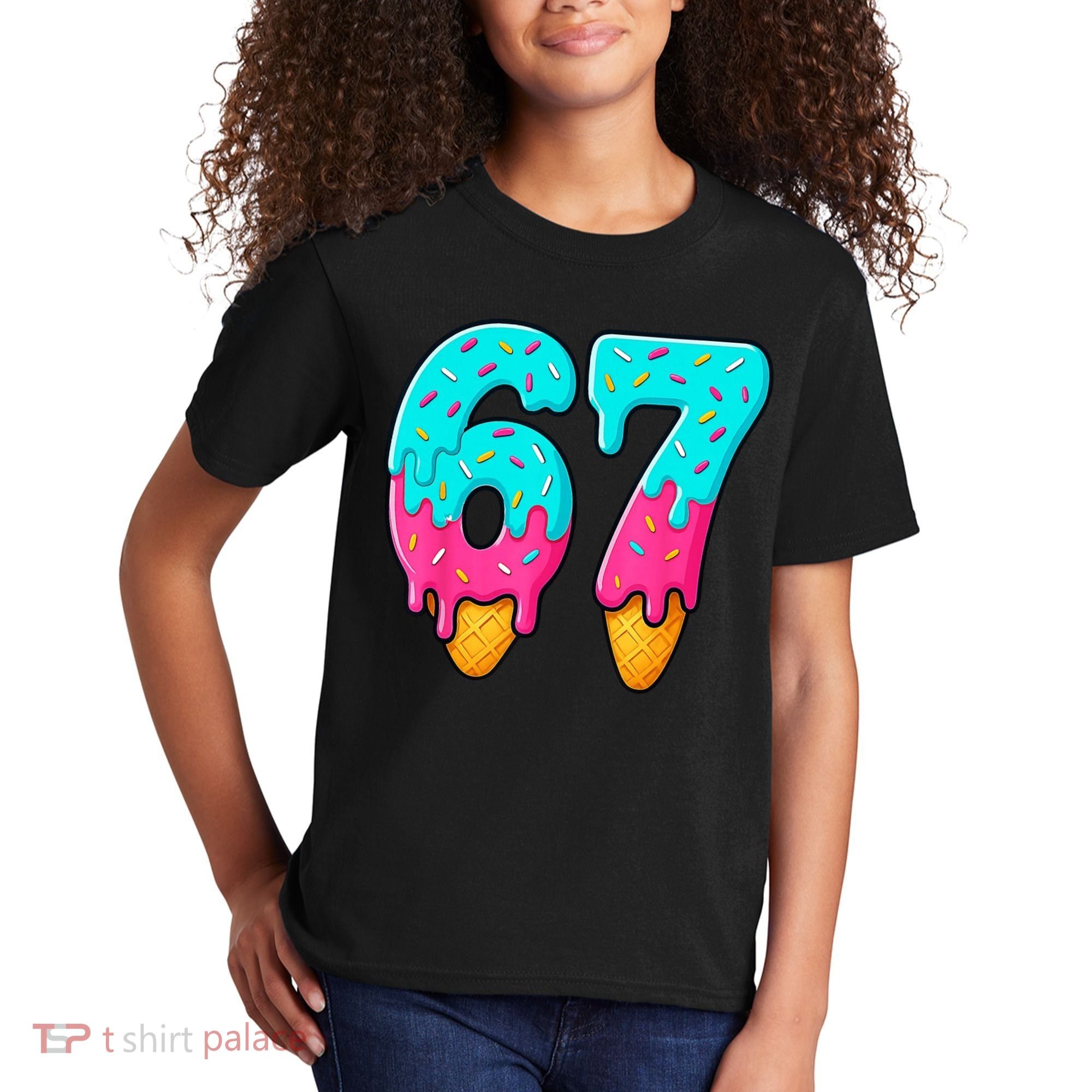 67 Ice Cream Drip Meme Funny Six Seven Gen Alpha Slang Kids T-Shirt