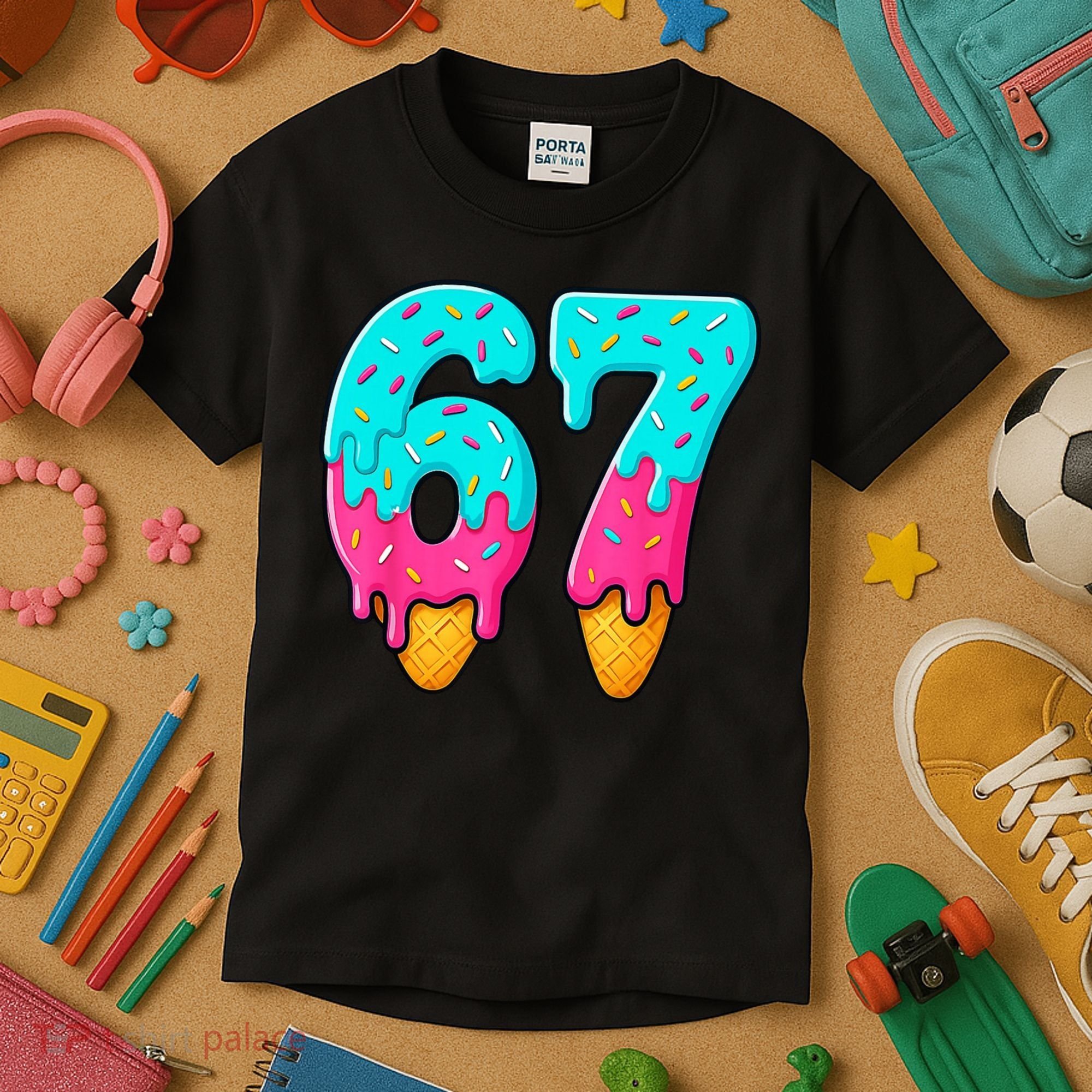 67 Ice Cream Drip Meme Funny Six Seven Gen Alpha Slang Kids T-Shirt