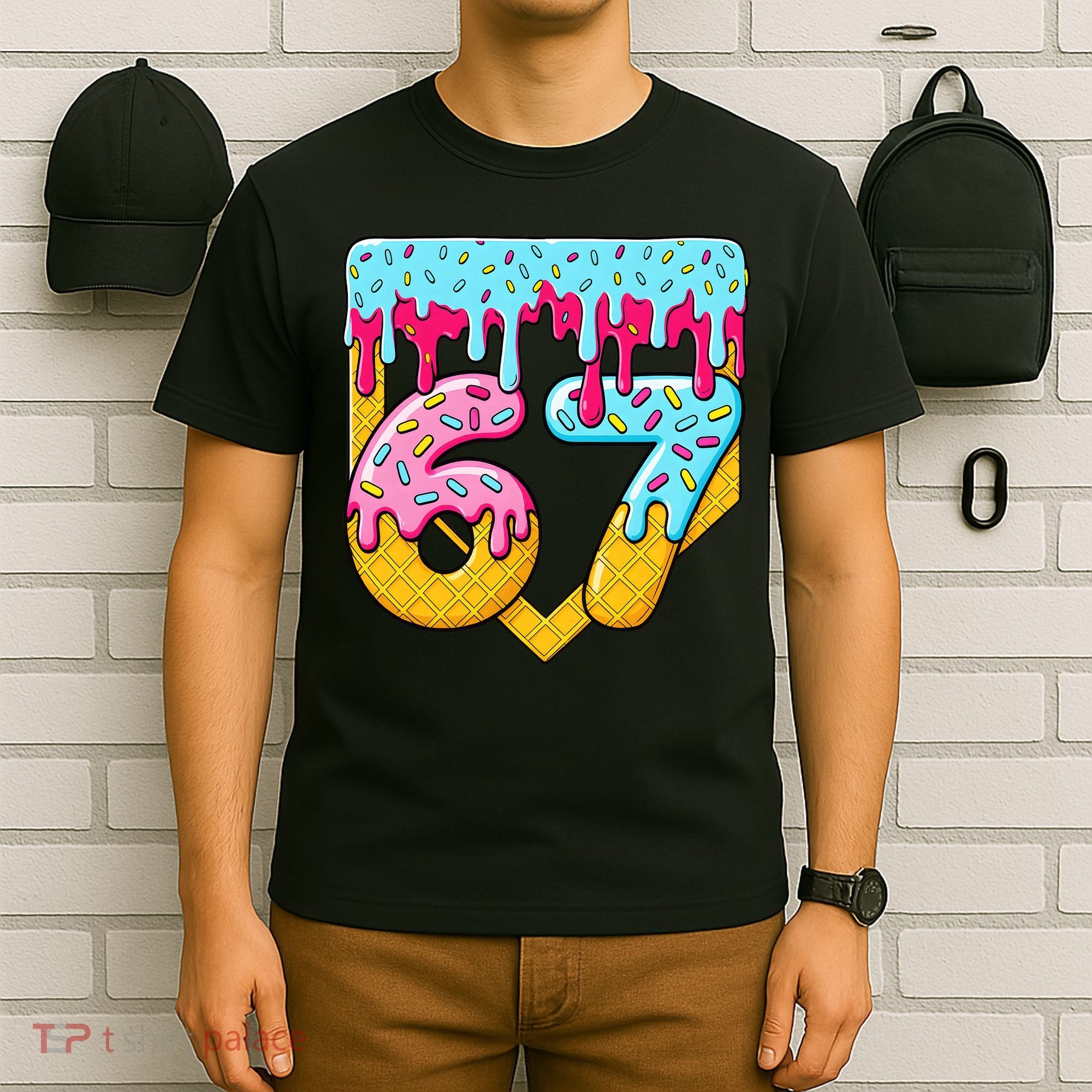 67 Ice Cream Drip Meme Six Seven Gen Alpha Slang T-Shirt