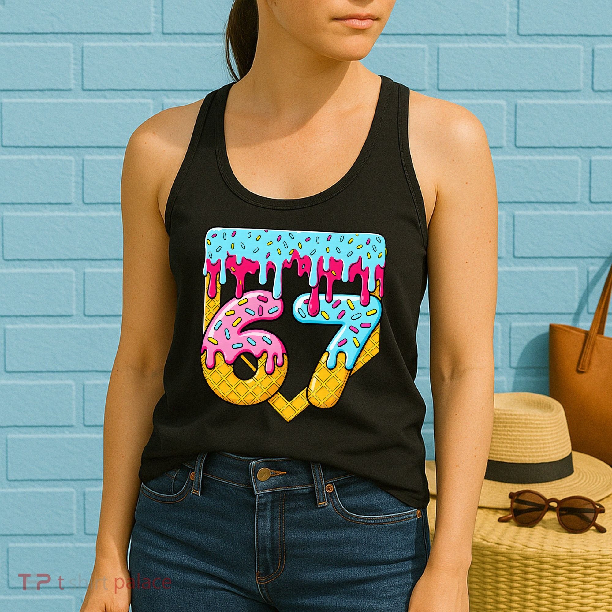 67 Ice Cream Drip Meme Six Seven Gen Alpha Slang Women's Tank Top
