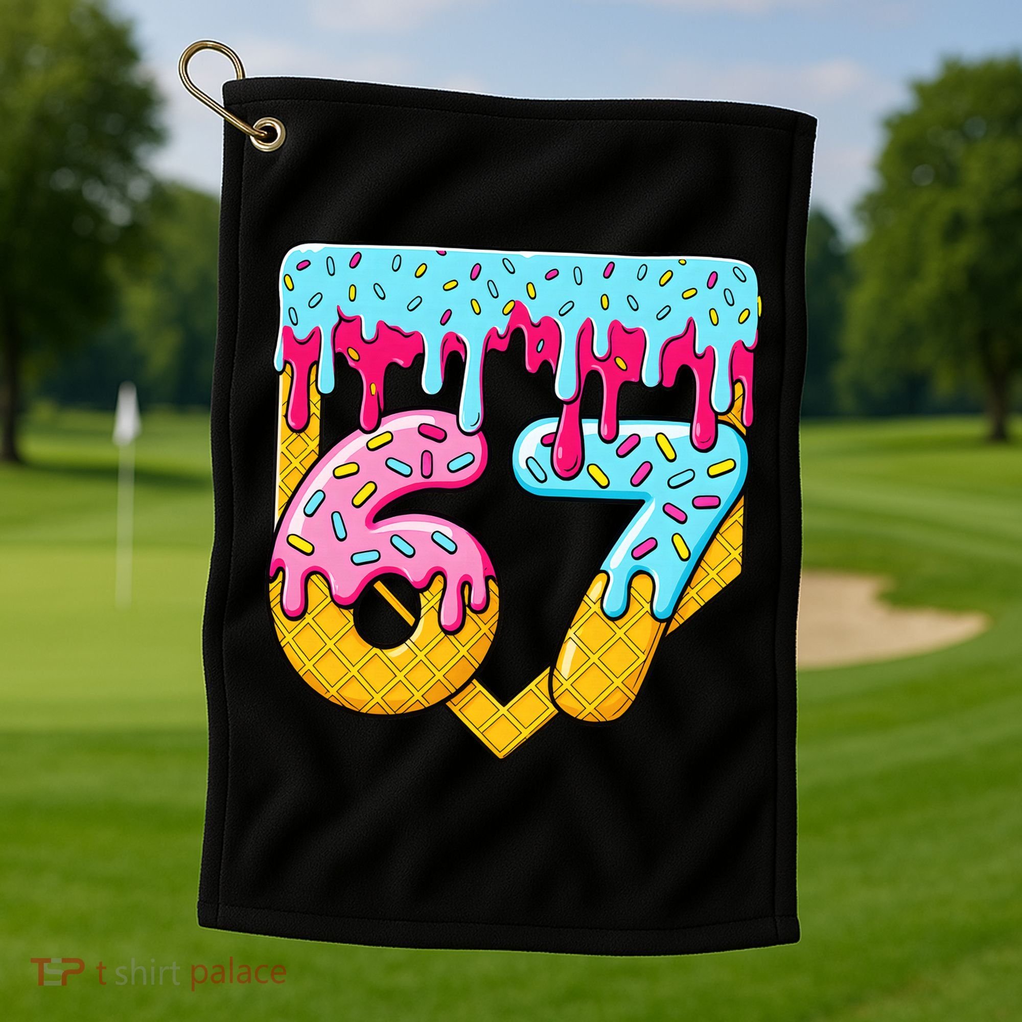 67 Ice Cream Drip Meme Six Seven Gen Alpha Slang Golf Towel