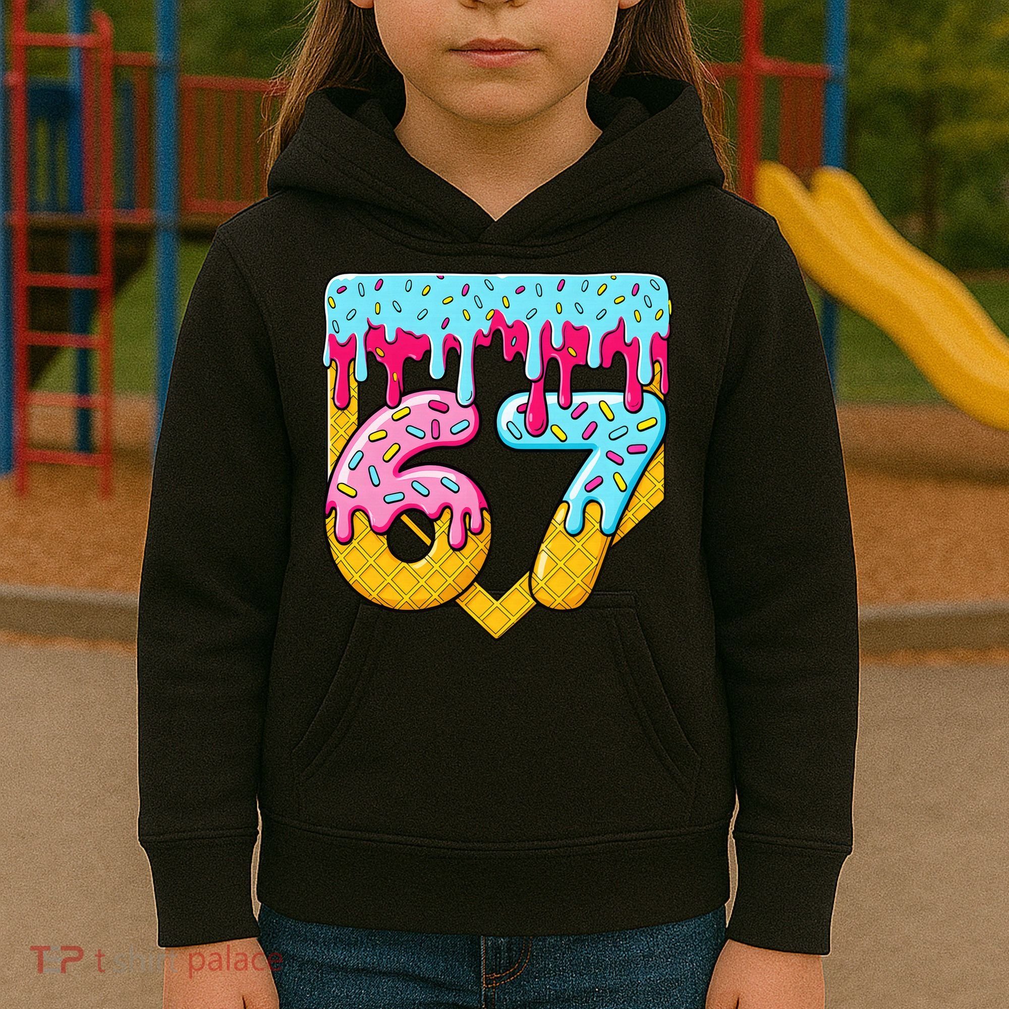 67 Ice Cream Drip Meme Six Seven Gen Alpha Slang Kids Hoodie