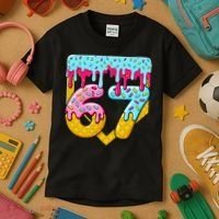 67 Ice Cream Drip Meme Six Seven Gen Alpha Slang Kids T-Shirt thumb 3