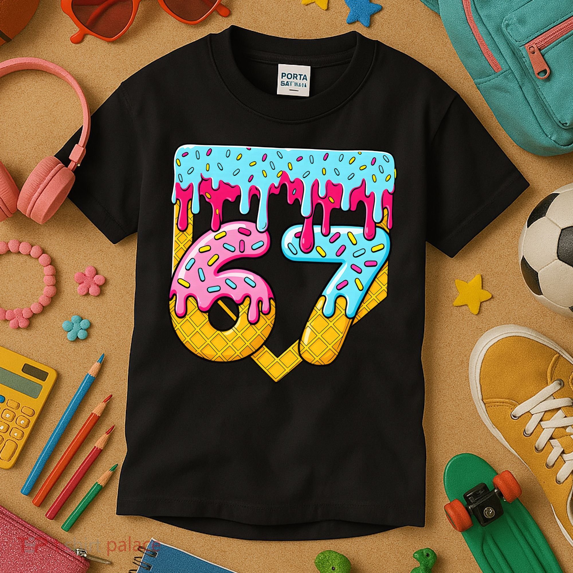 67 Ice Cream Drip Meme Six Seven Gen Alpha Slang Kids T-Shirt