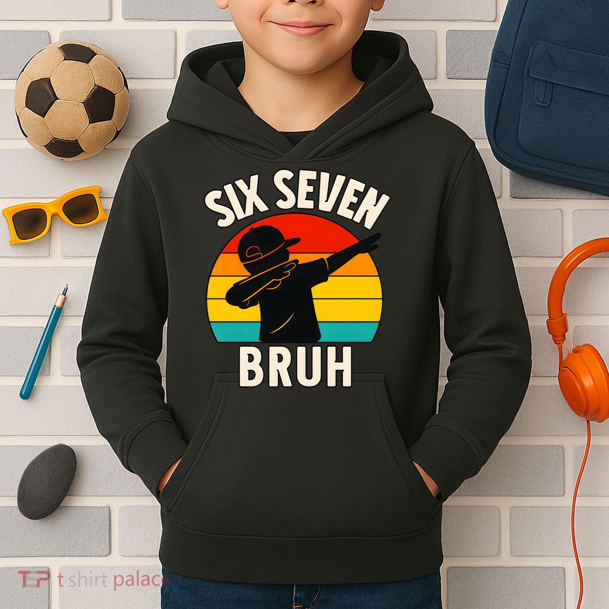 67 Meme 6-7 Numbers Dabbing Six Seven Bruh Kids Hoodie
