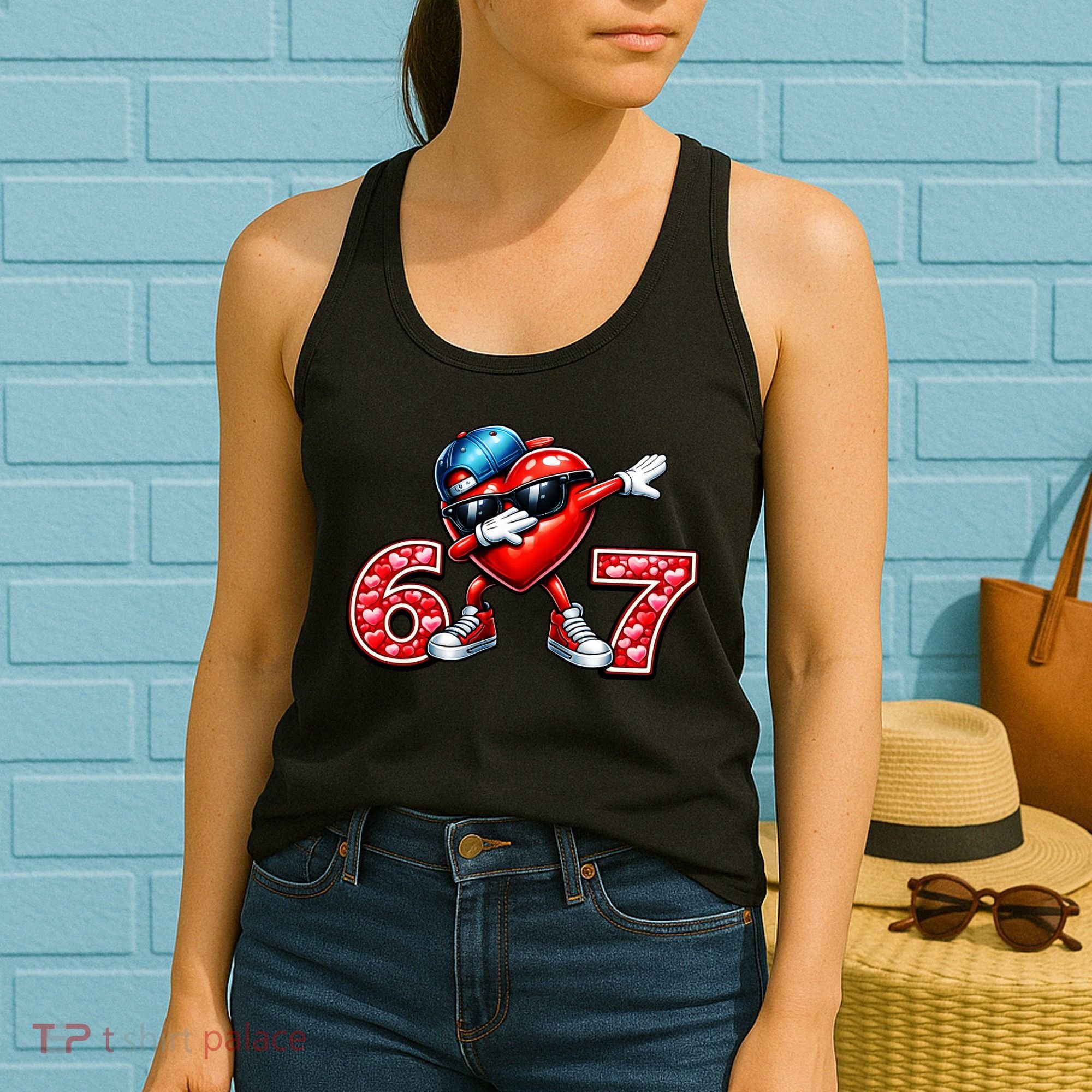 67 Meme 6-7 Heart Dabbing Six Seven Valentines Day Women's Tank Top