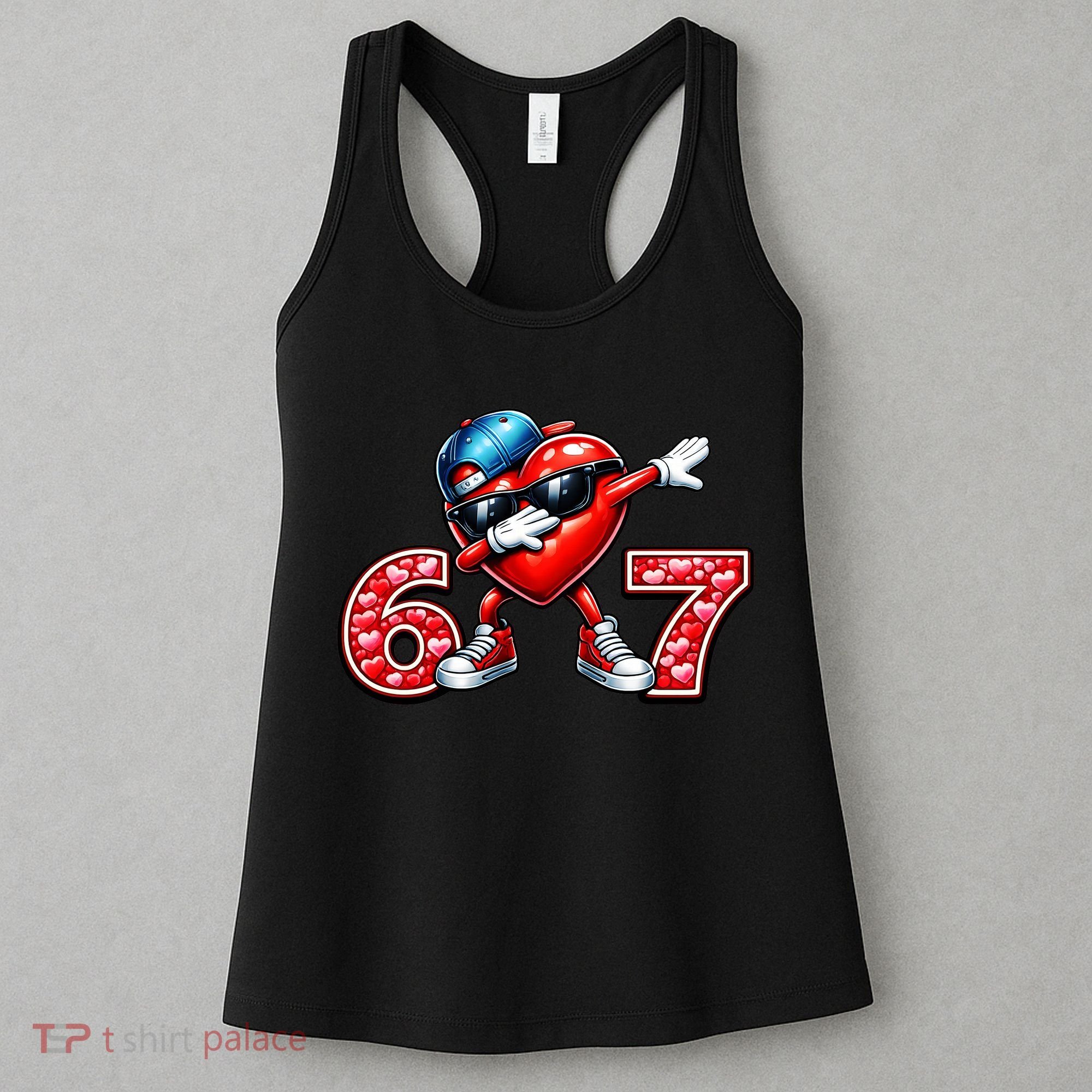 67 Meme 6-7 Heart Dabbing Six Seven Valentines Day Women's Tank Top