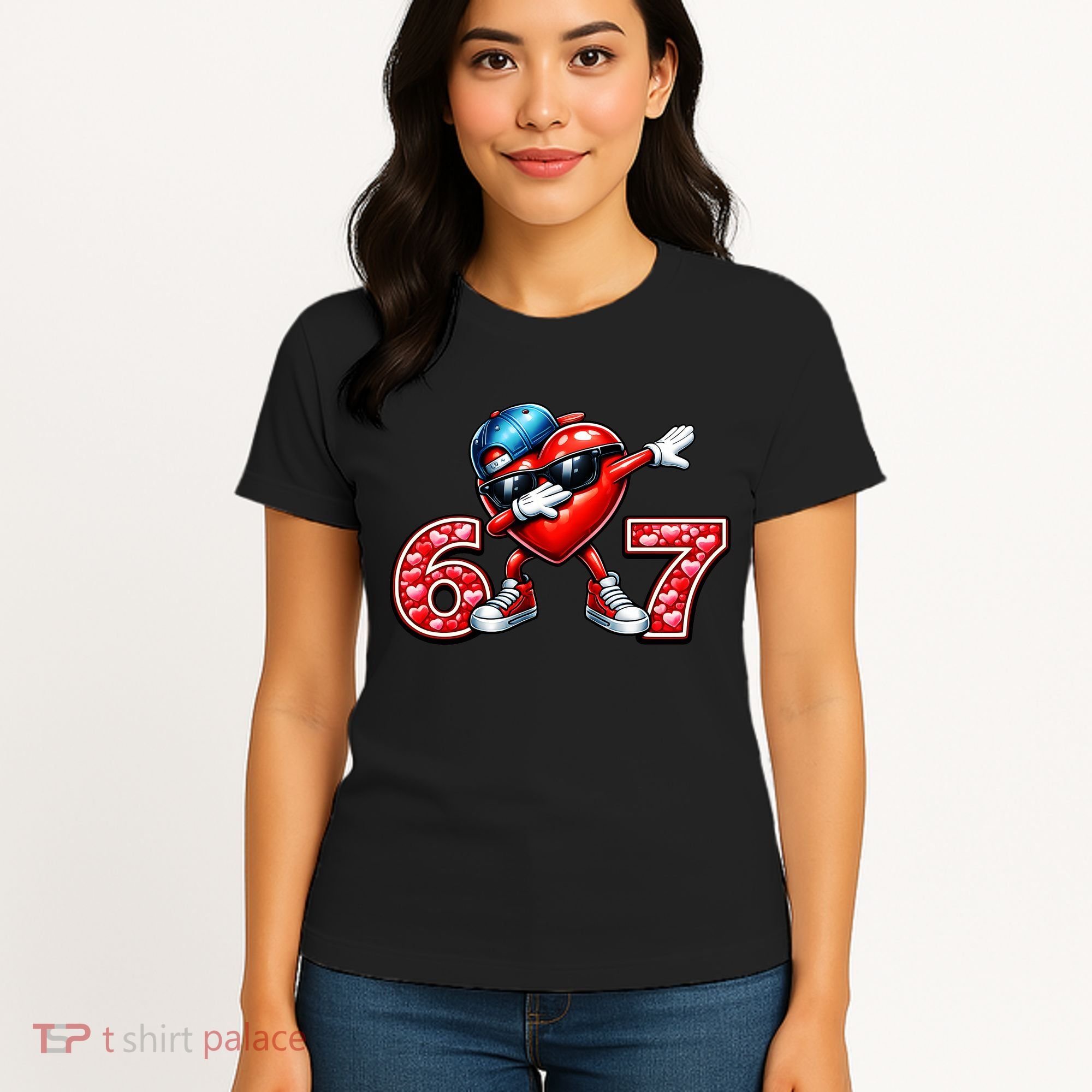 67 Meme 6-7 Heart Dabbing Six Seven Valentines Day Women's T-Shirt
